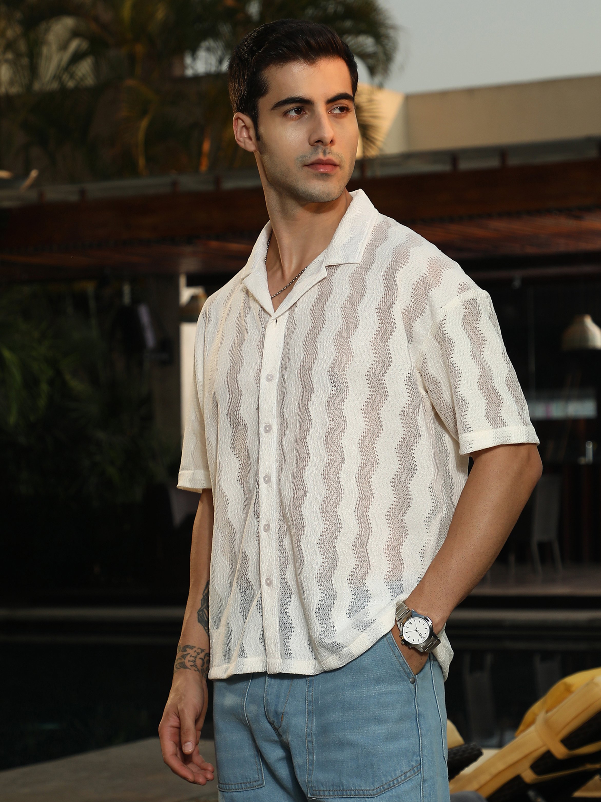 Men Flat-Knit Resort Oversized Shirt