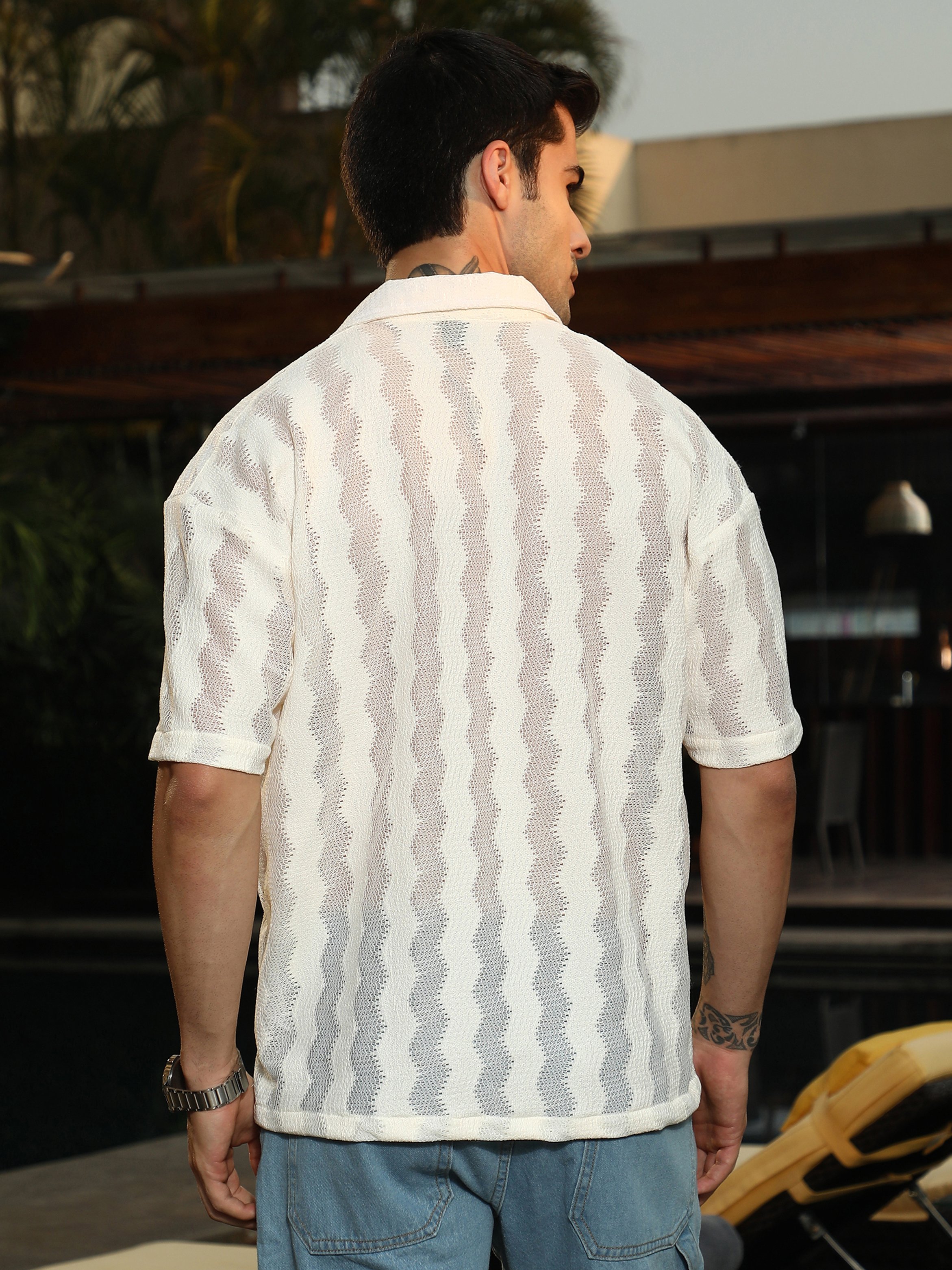 Men Flat-Knit Resort Oversized Shirt