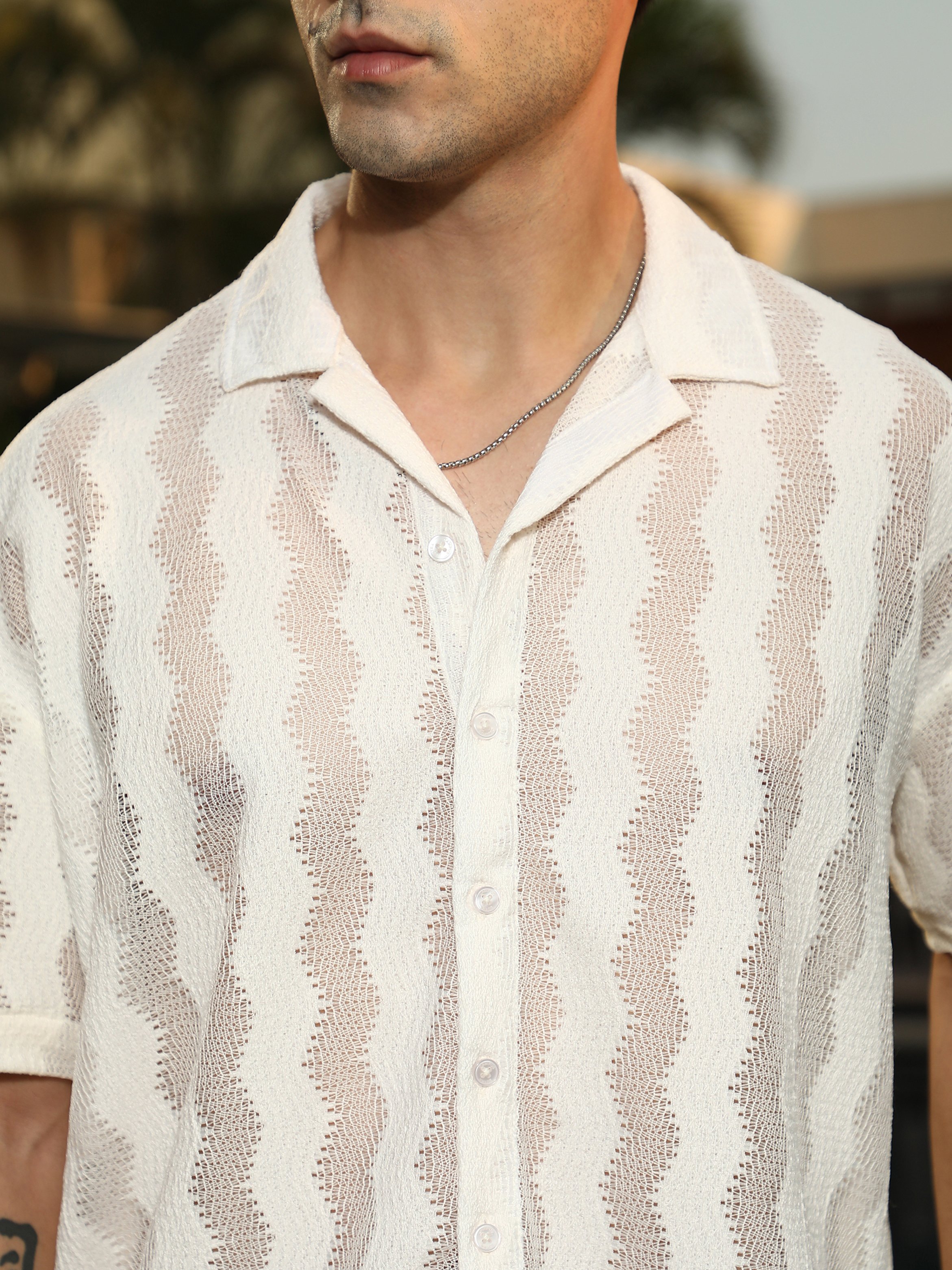 Men Flat-Knit Resort Oversized Shirt