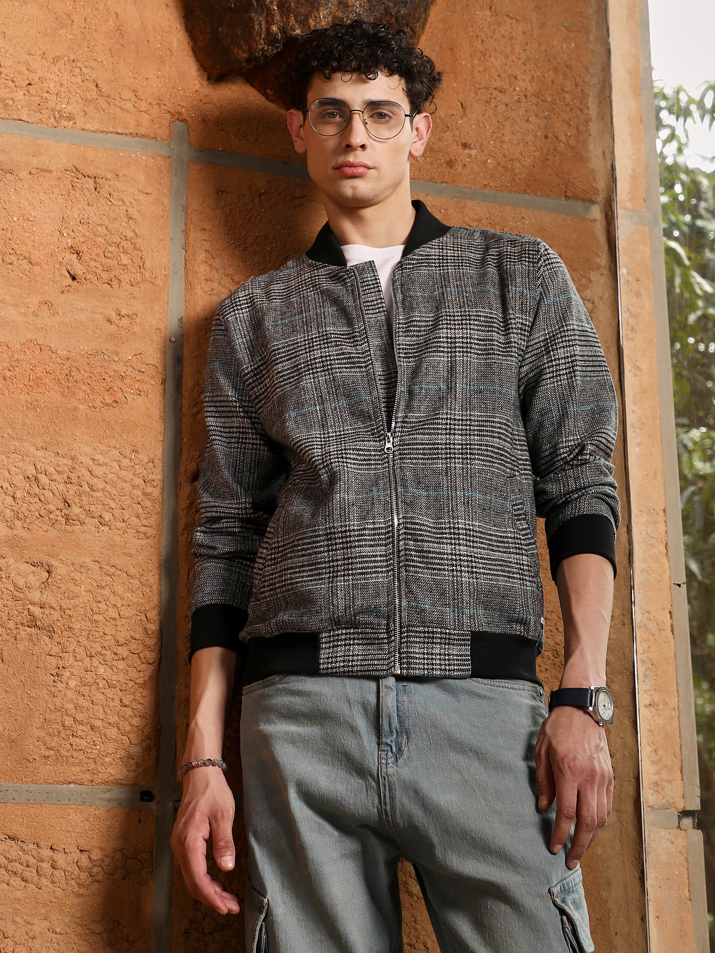 Men Tartan-Plaid Bomber Jacket