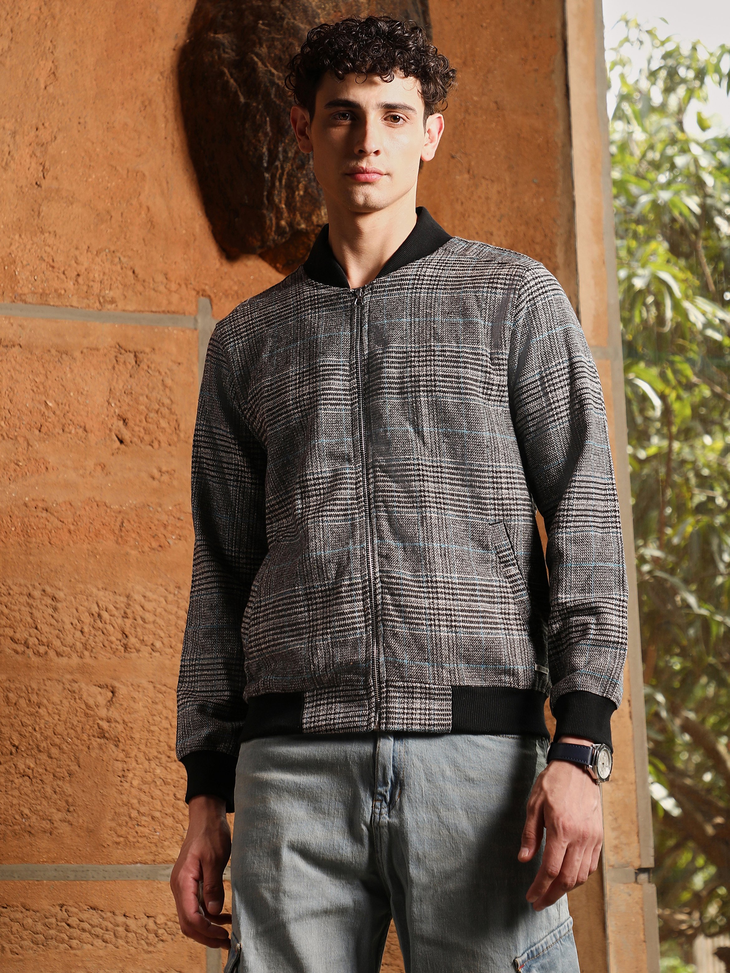 Men Tartan-Plaid Bomber Jacket