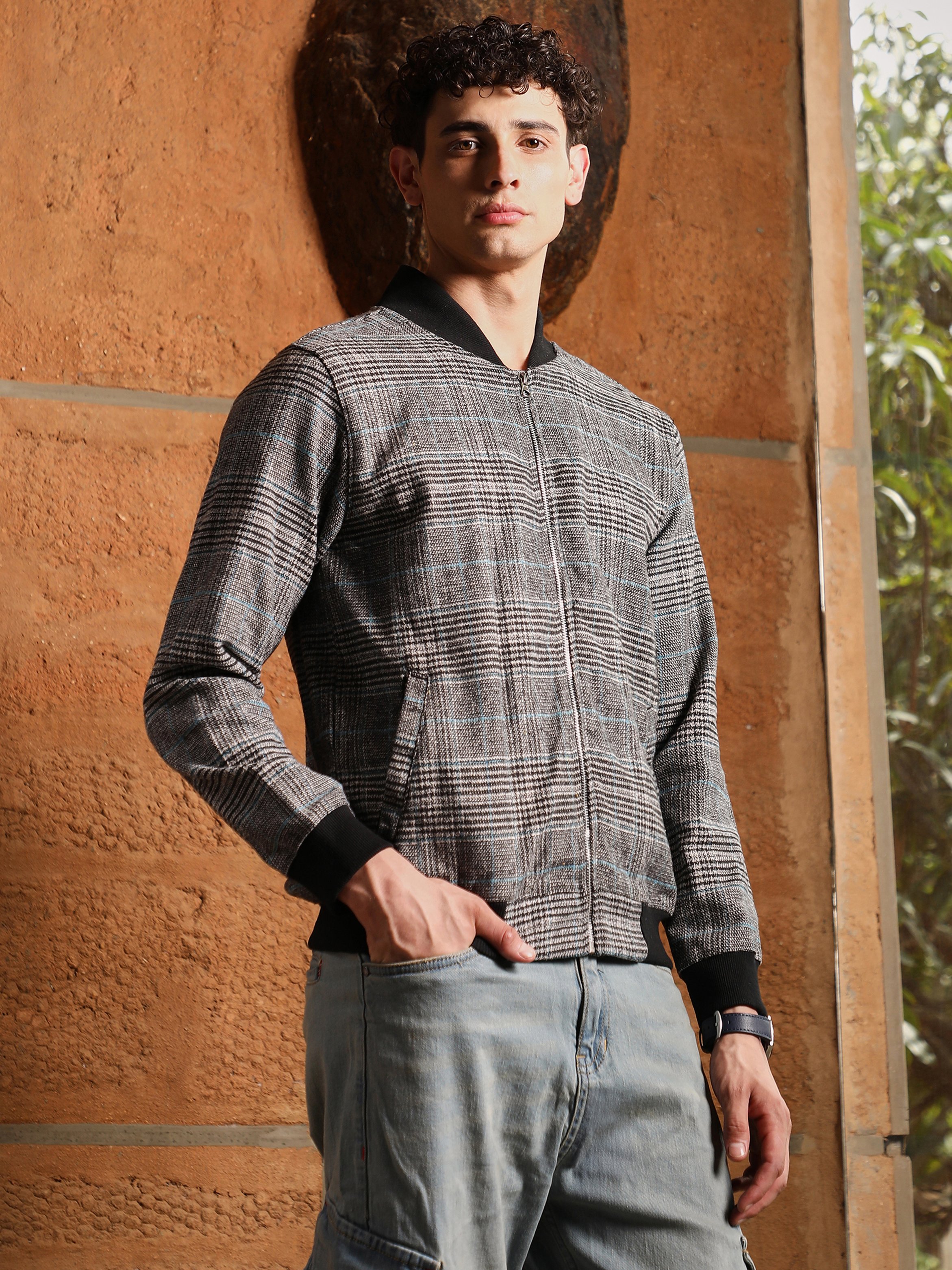 Men Tartan-Plaid Bomber Jacket