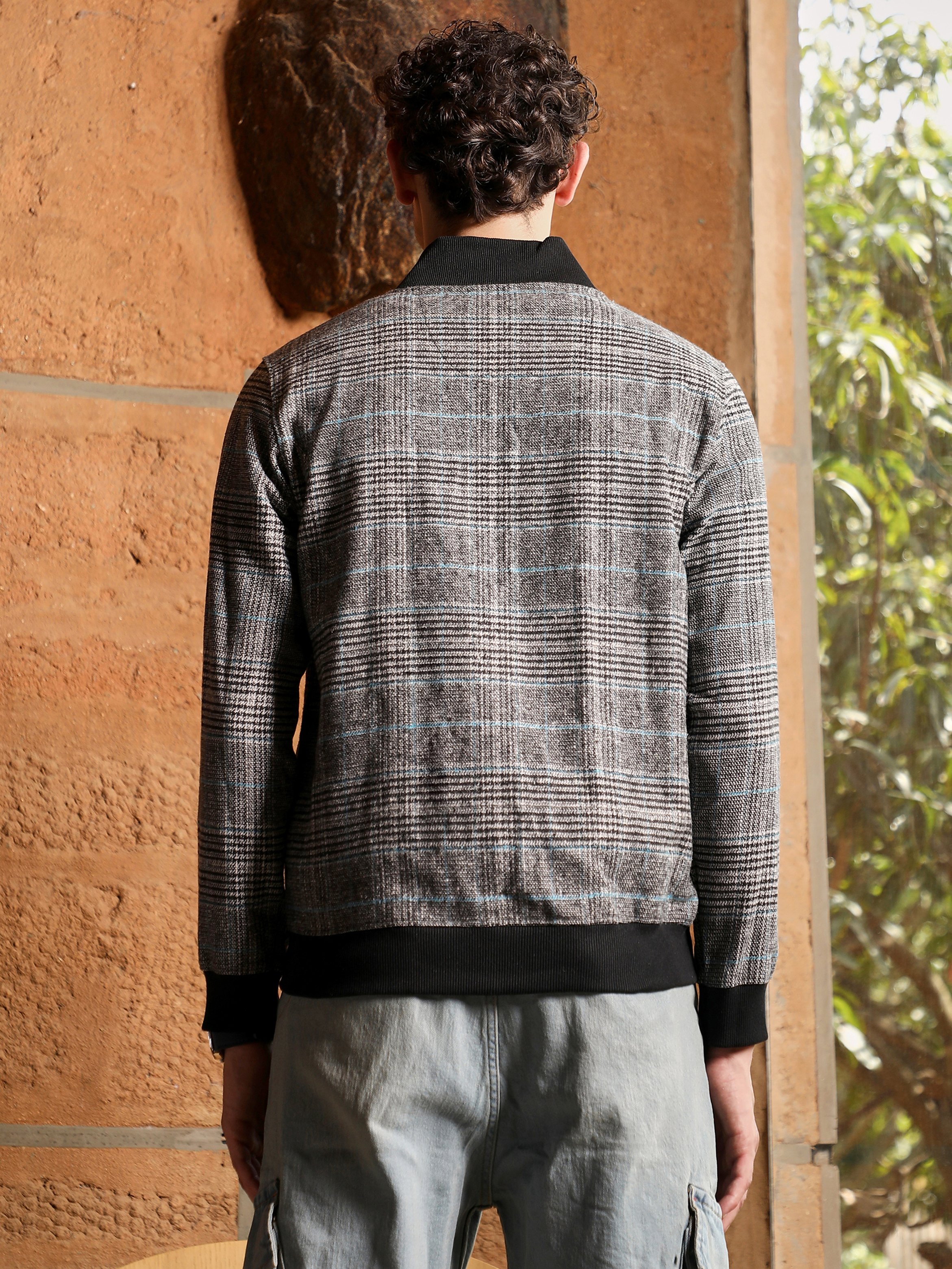 Men Tartan-Plaid Bomber Jacket