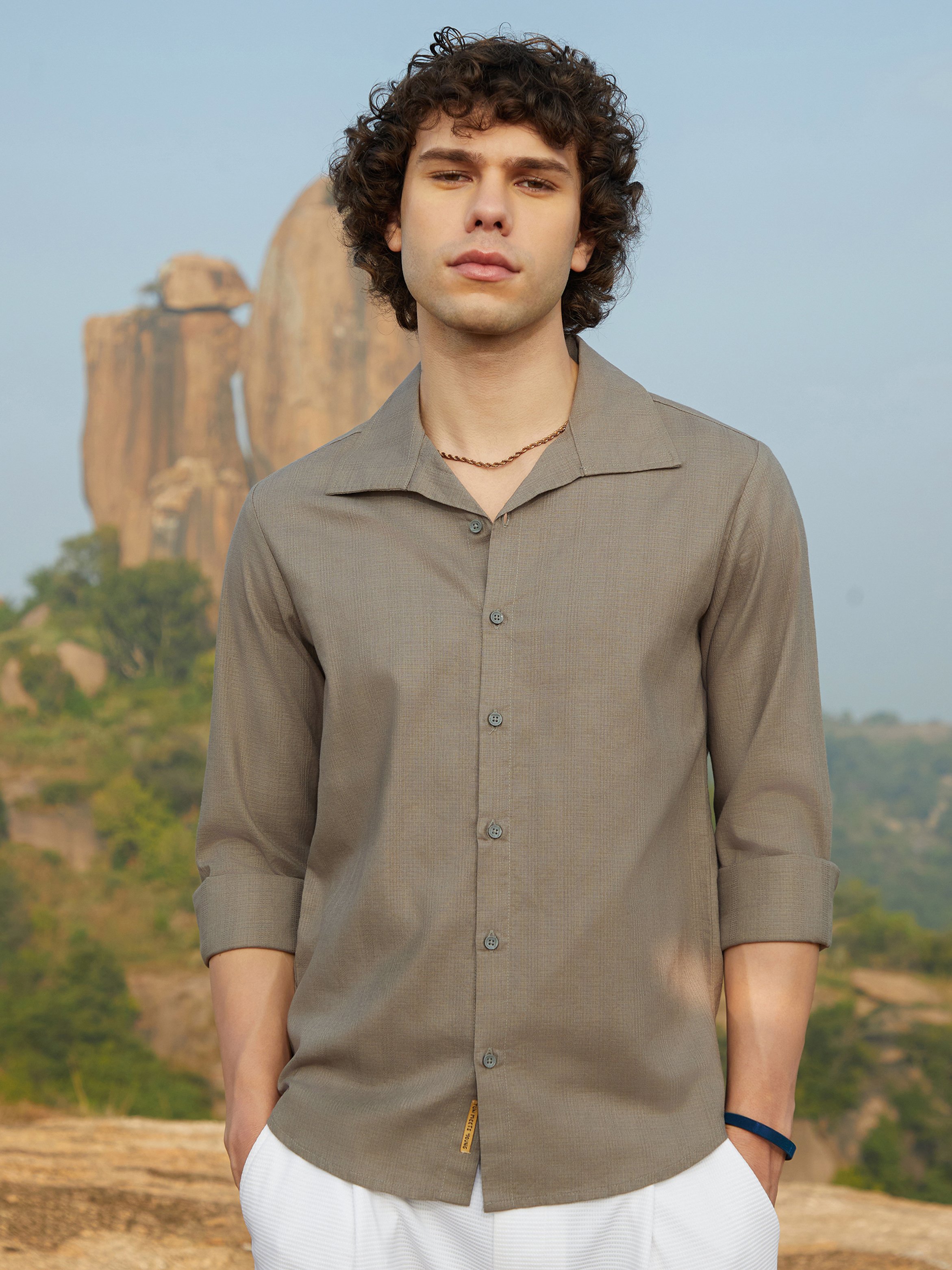 Men Olive Green Woven-Lined Shirt