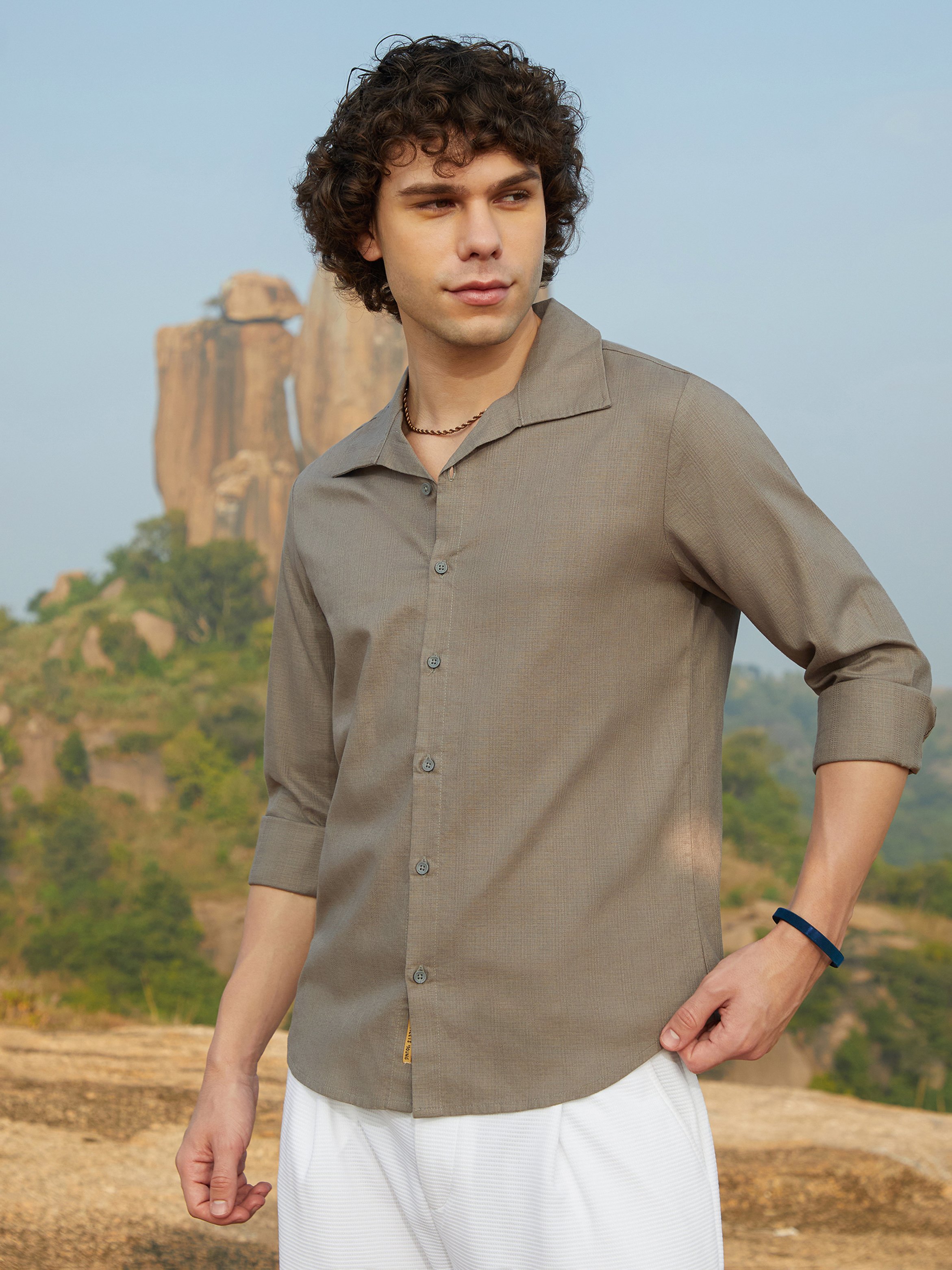 Men Olive Green Woven-Lined Shirt