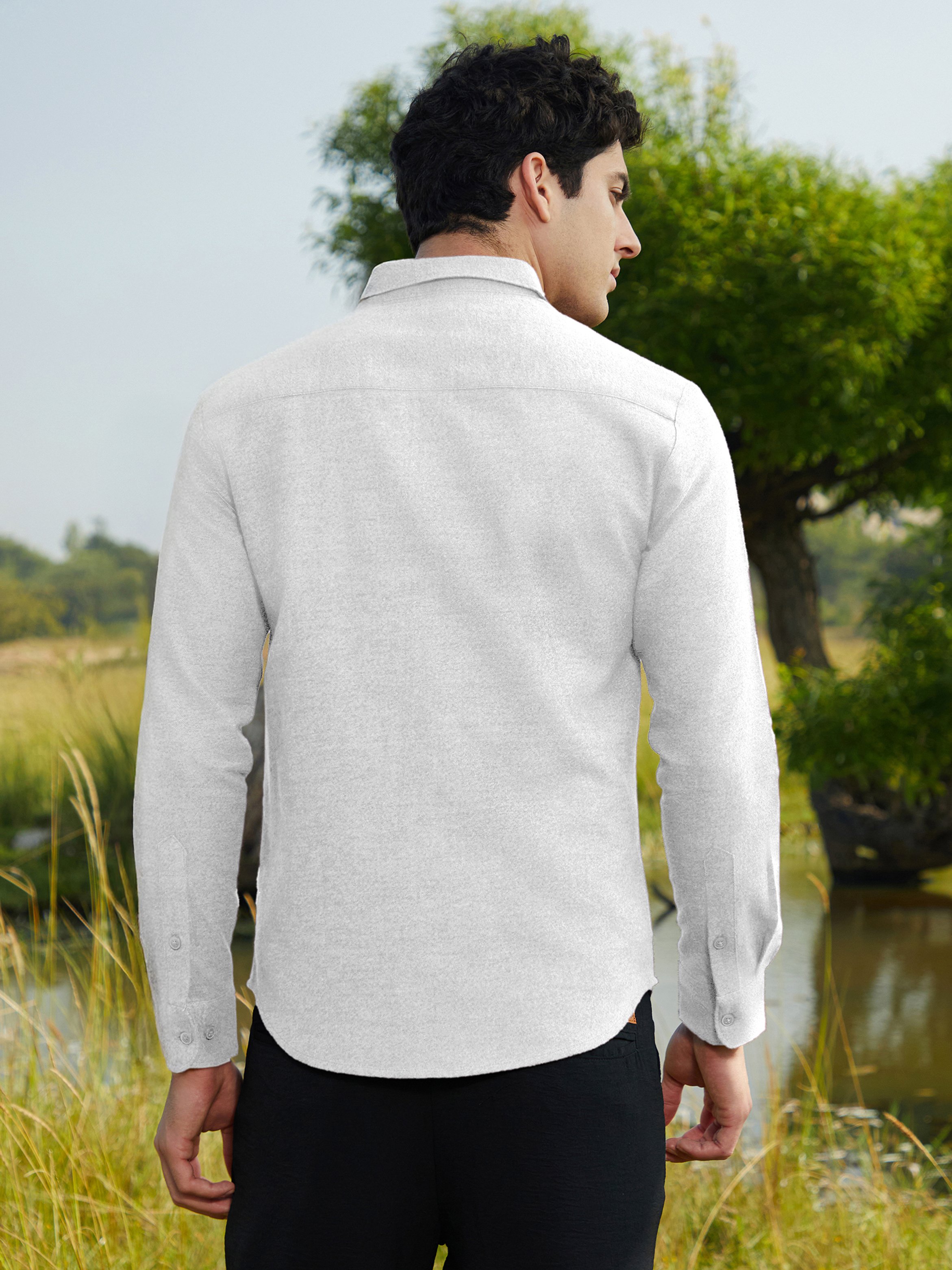 Men White Textured Regular Shirt