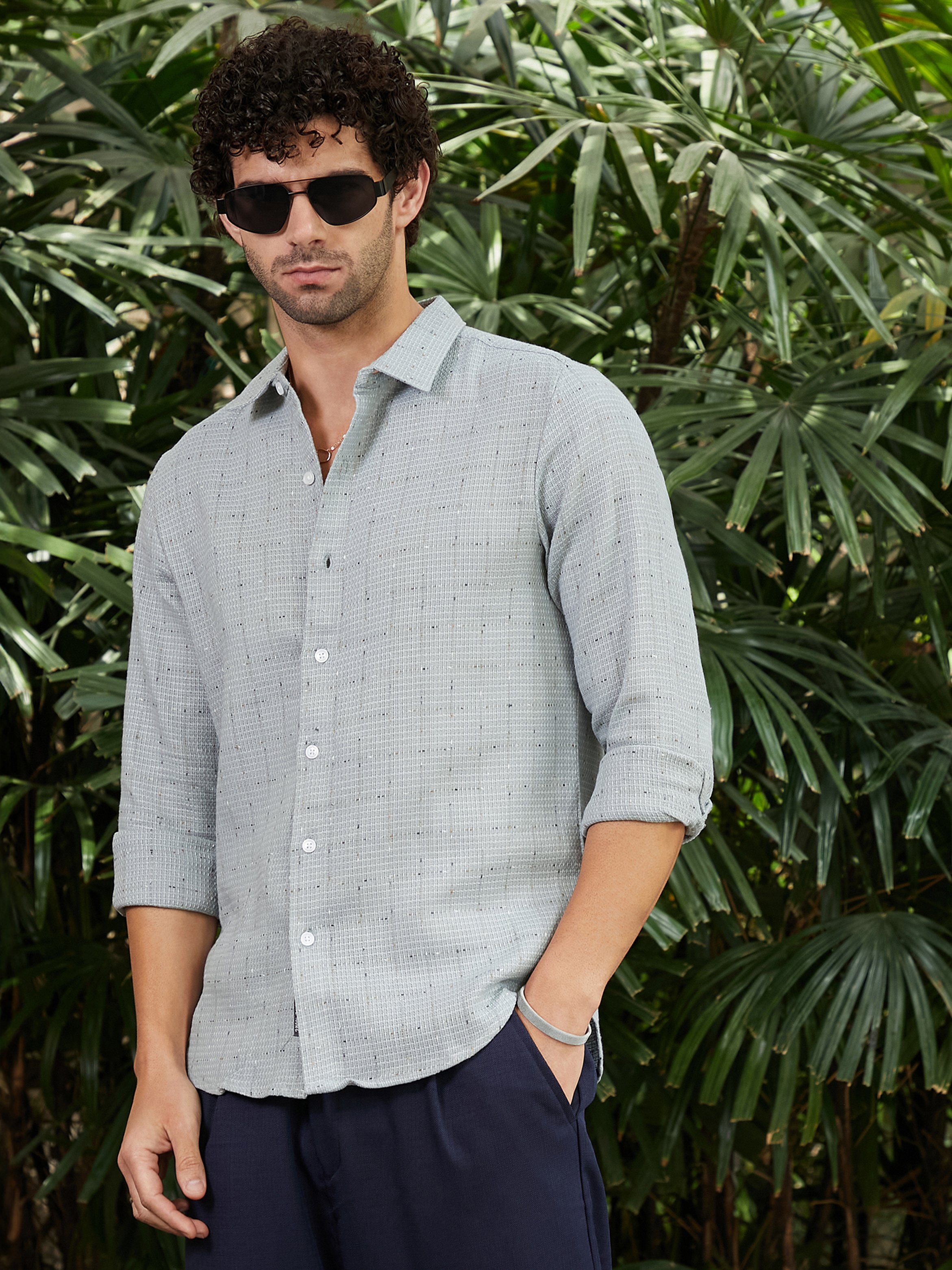Men Cloud Grey Ditsy Grid Shirt