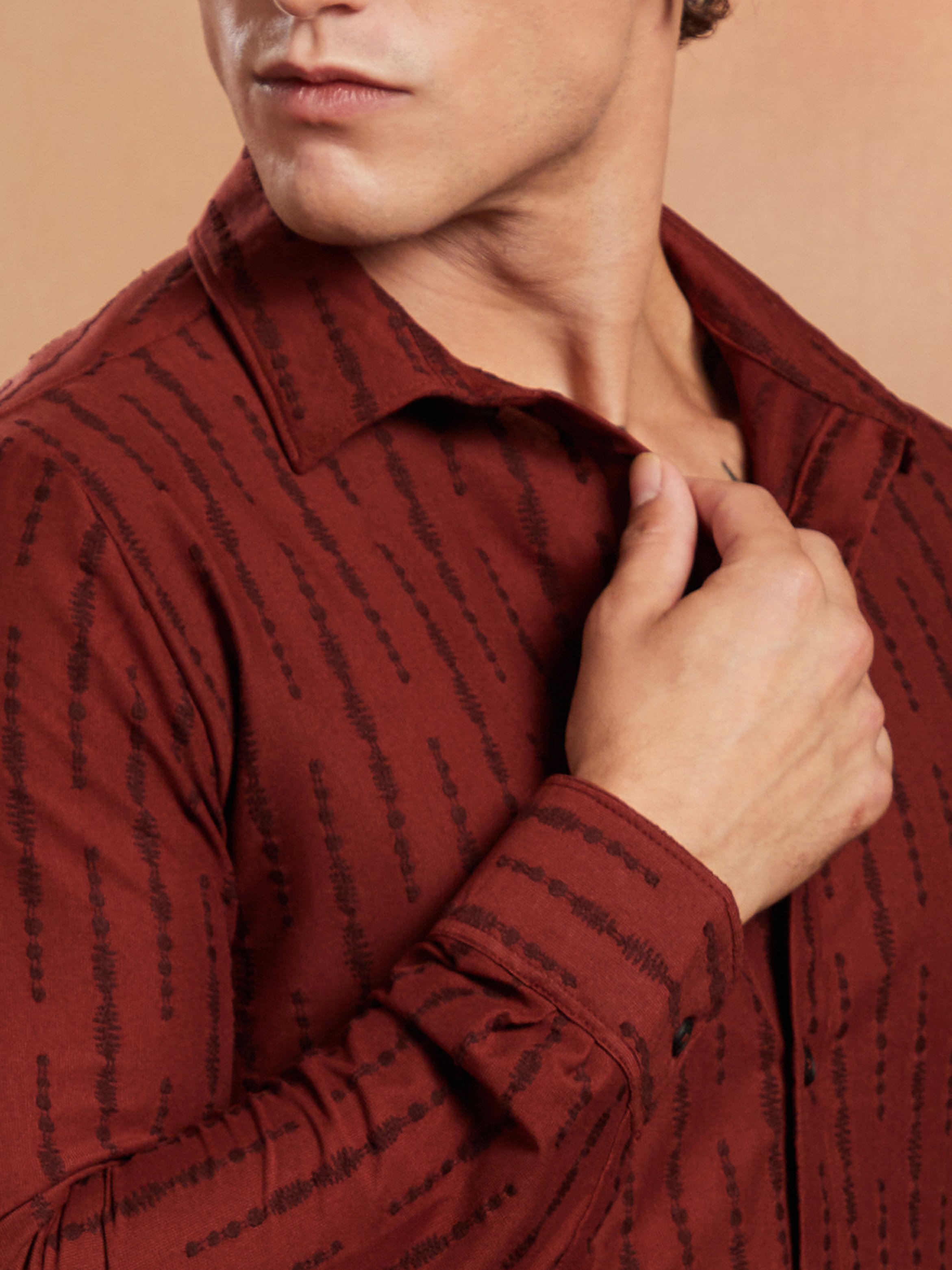 Men Red Striped Textured Shirt