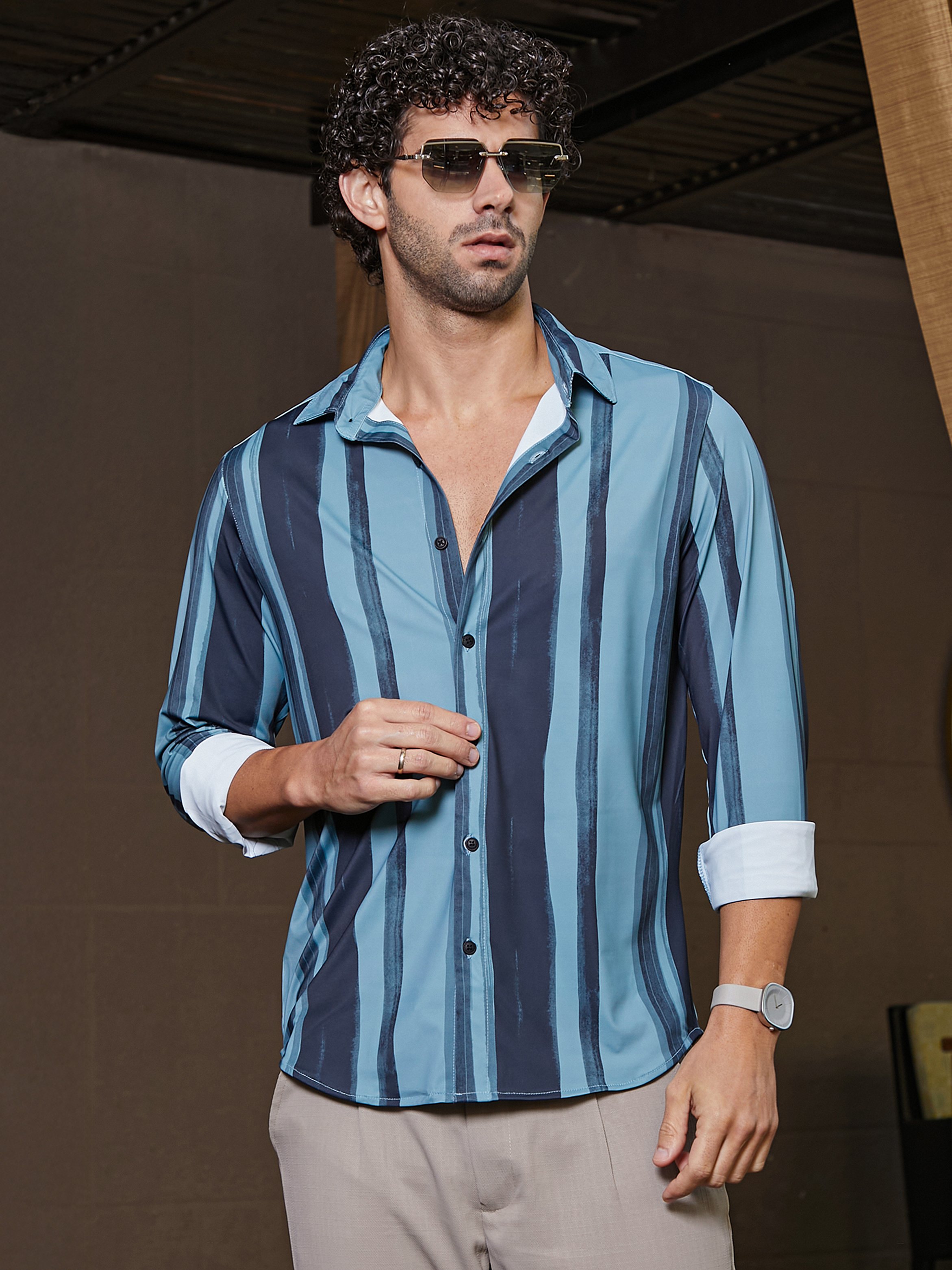 Men Brushstroke Pattern Spread Collar Shirt