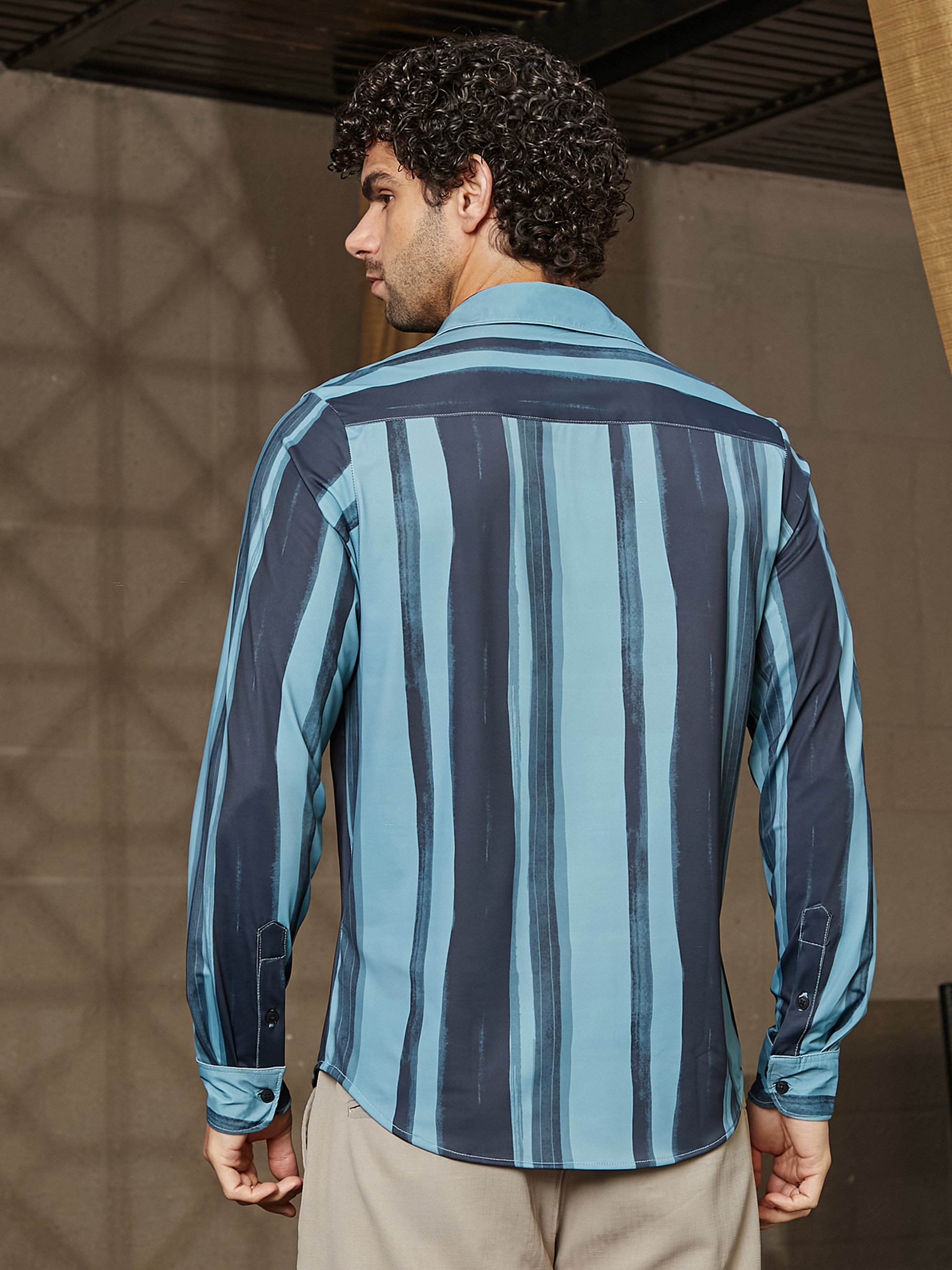 Men Brushstroke Pattern Spread Collar Shirt