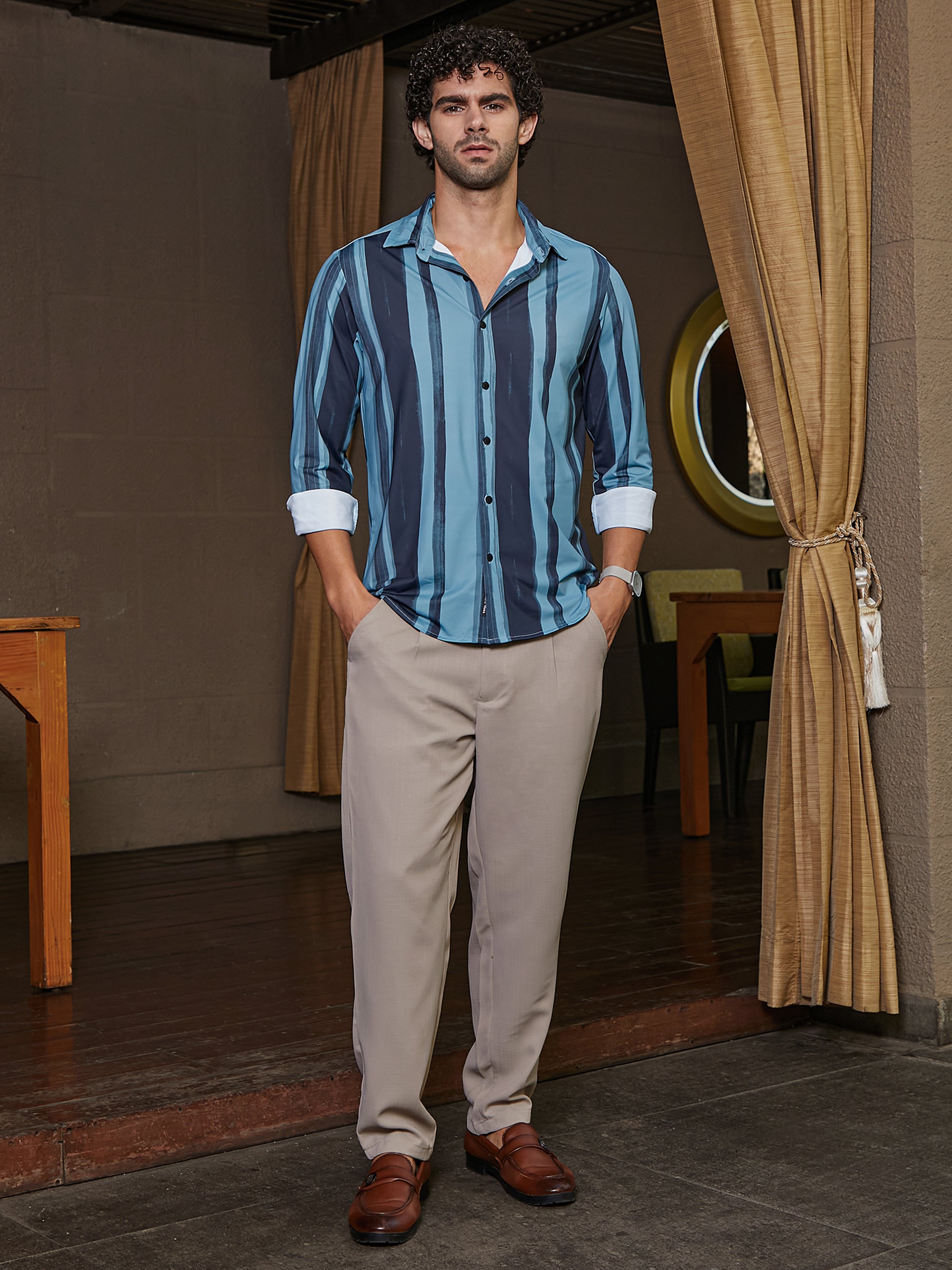 Men Brushstroke Pattern Spread Collar Shirt