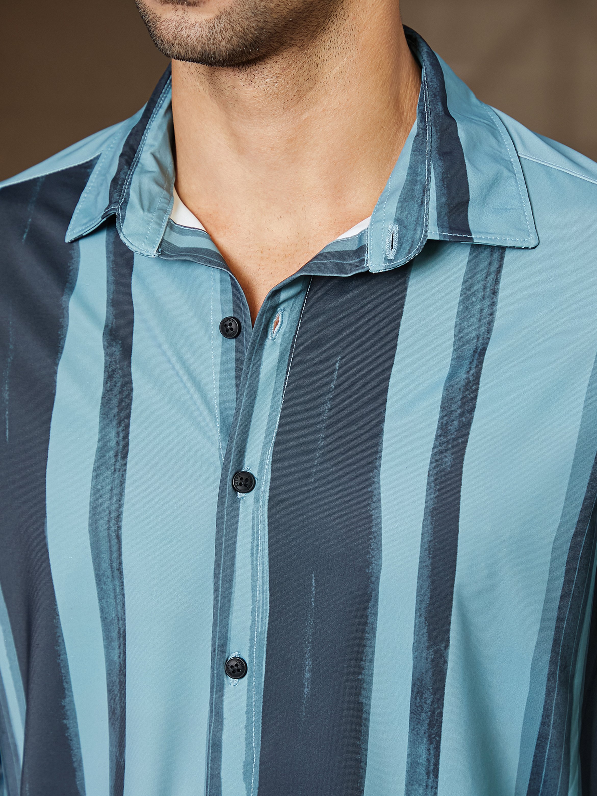 Men Brushstroke Pattern Spread Collar Shirt