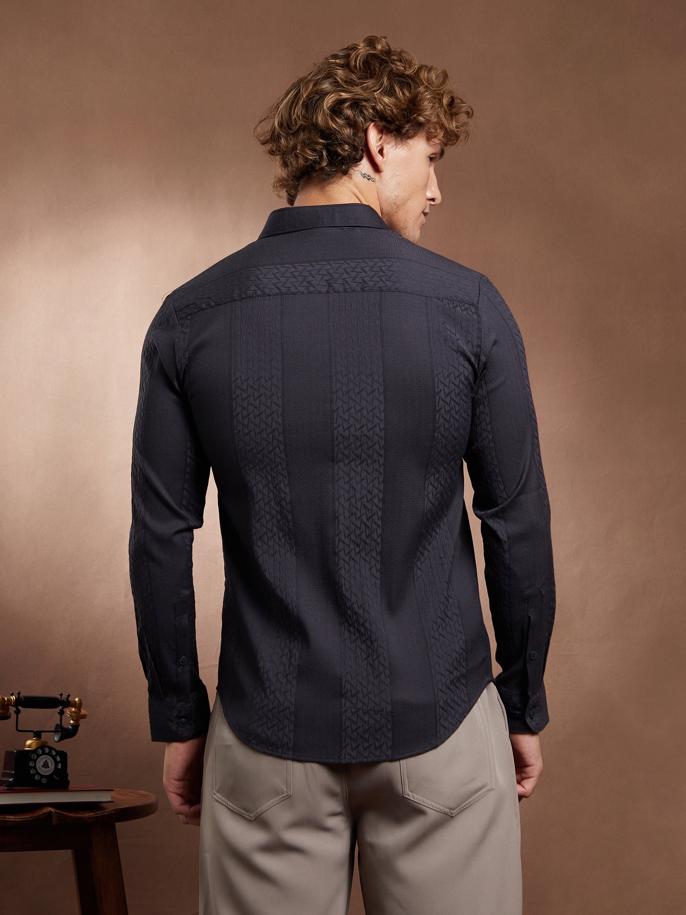 Men Onyx Black Tactile-Panel Shirt