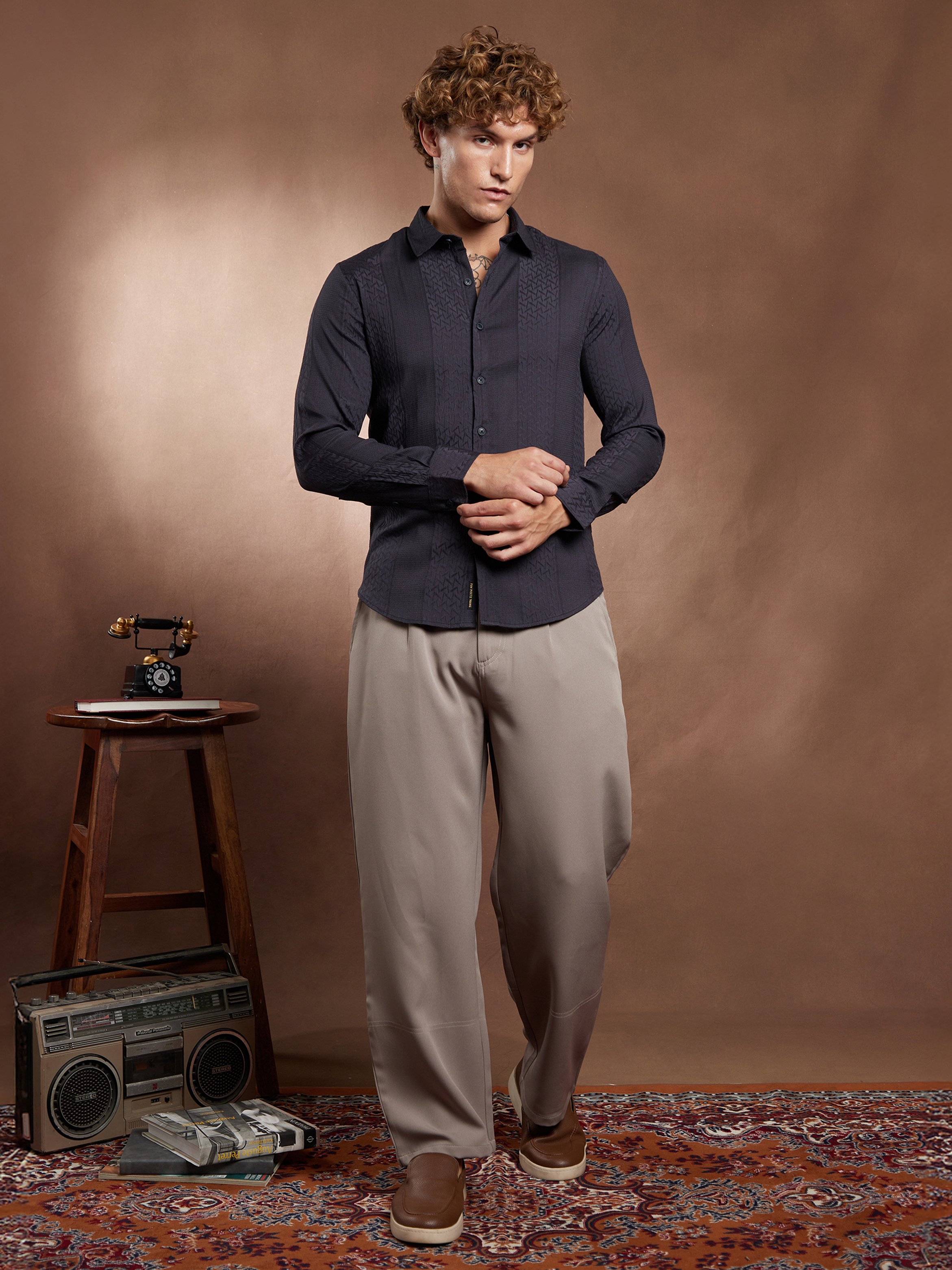 Men Onyx Black Tactile-Panel Shirt