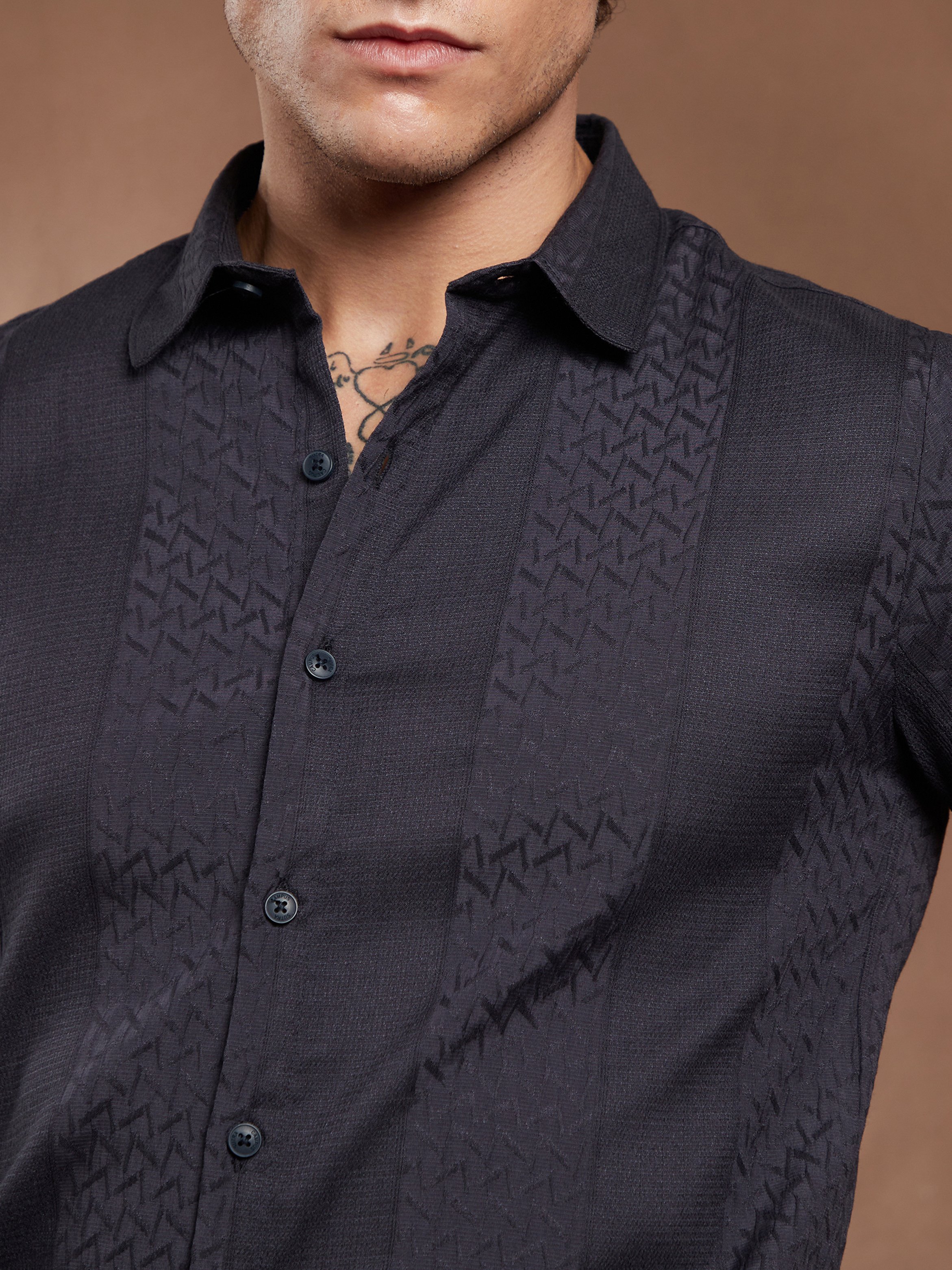 Men Onyx Black Tactile-Panel Shirt