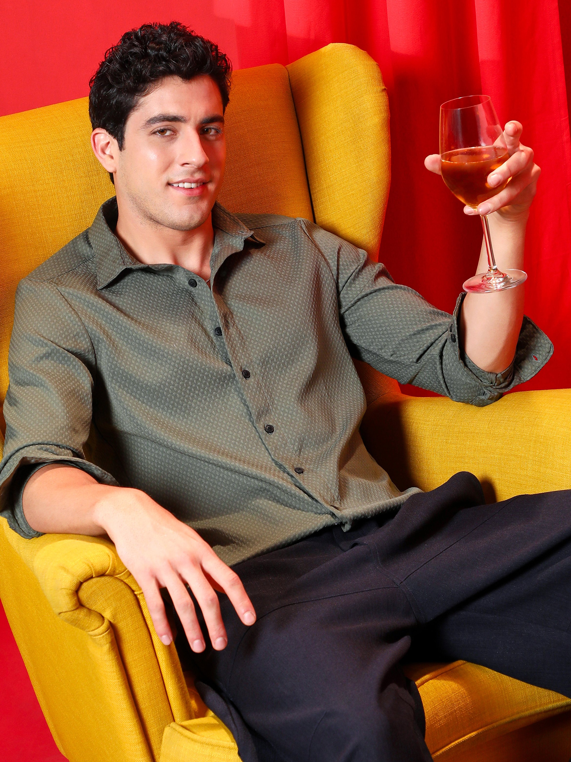 Men Olive Green Motif -Tactile Shirt