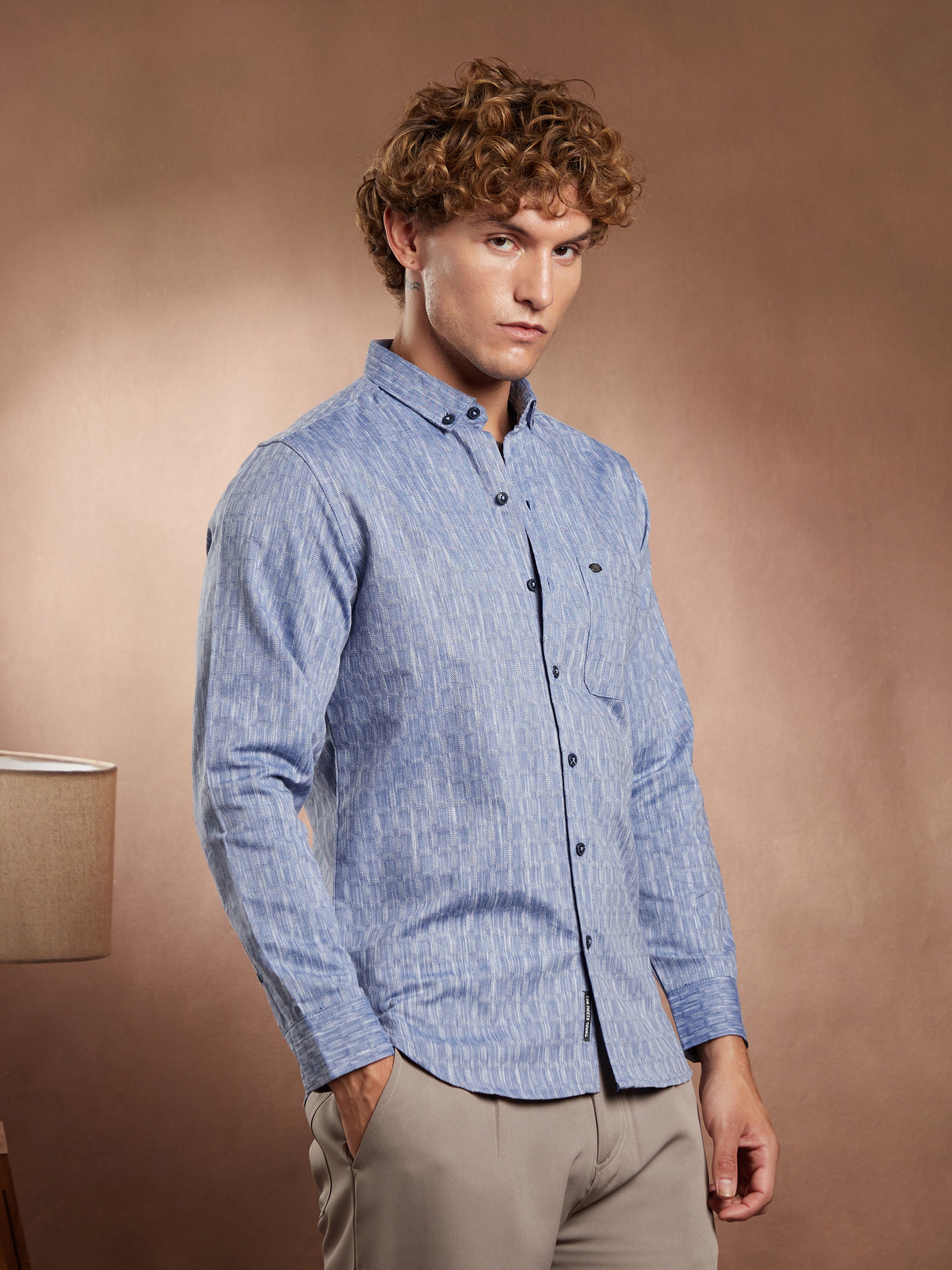Men Blue Textured Regular Shirt