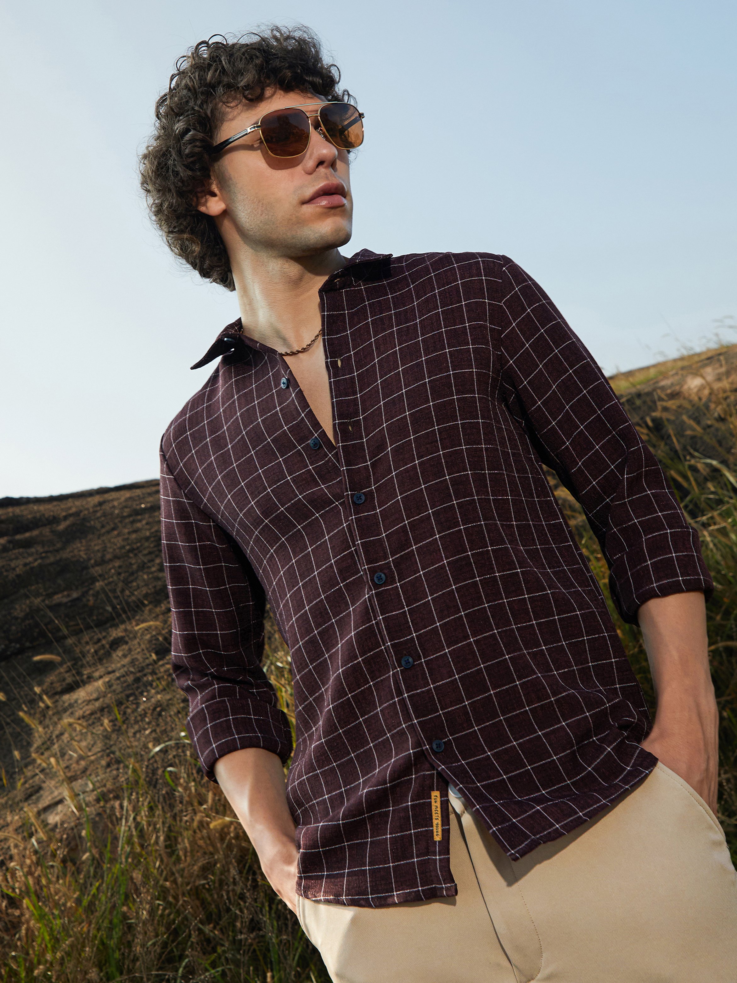 Men Brown Checkered Shirt