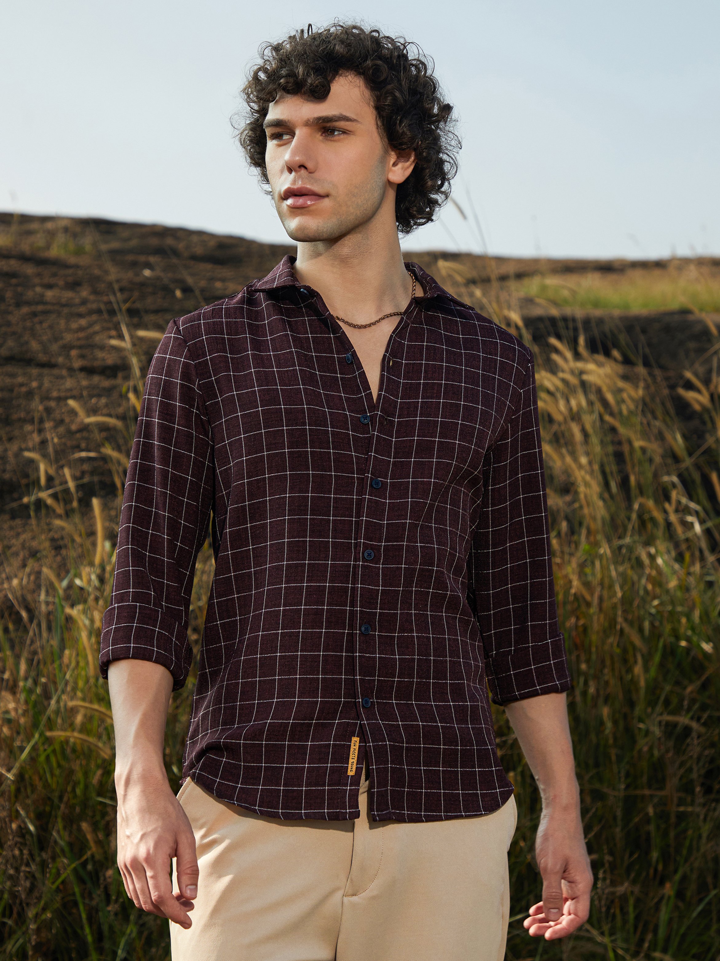 Men Brown Checkered Shirt