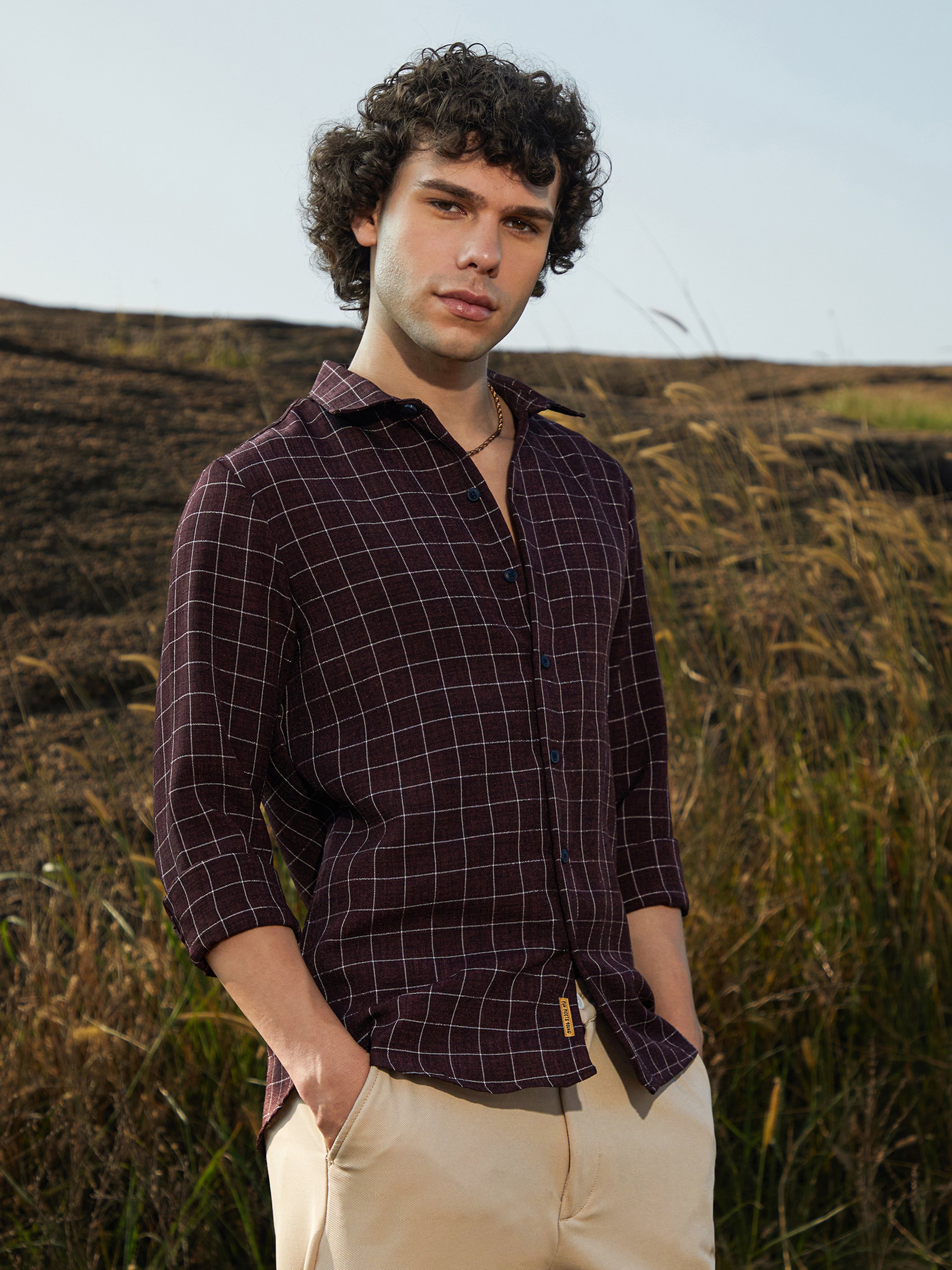 Men Brown Checkered Shirt