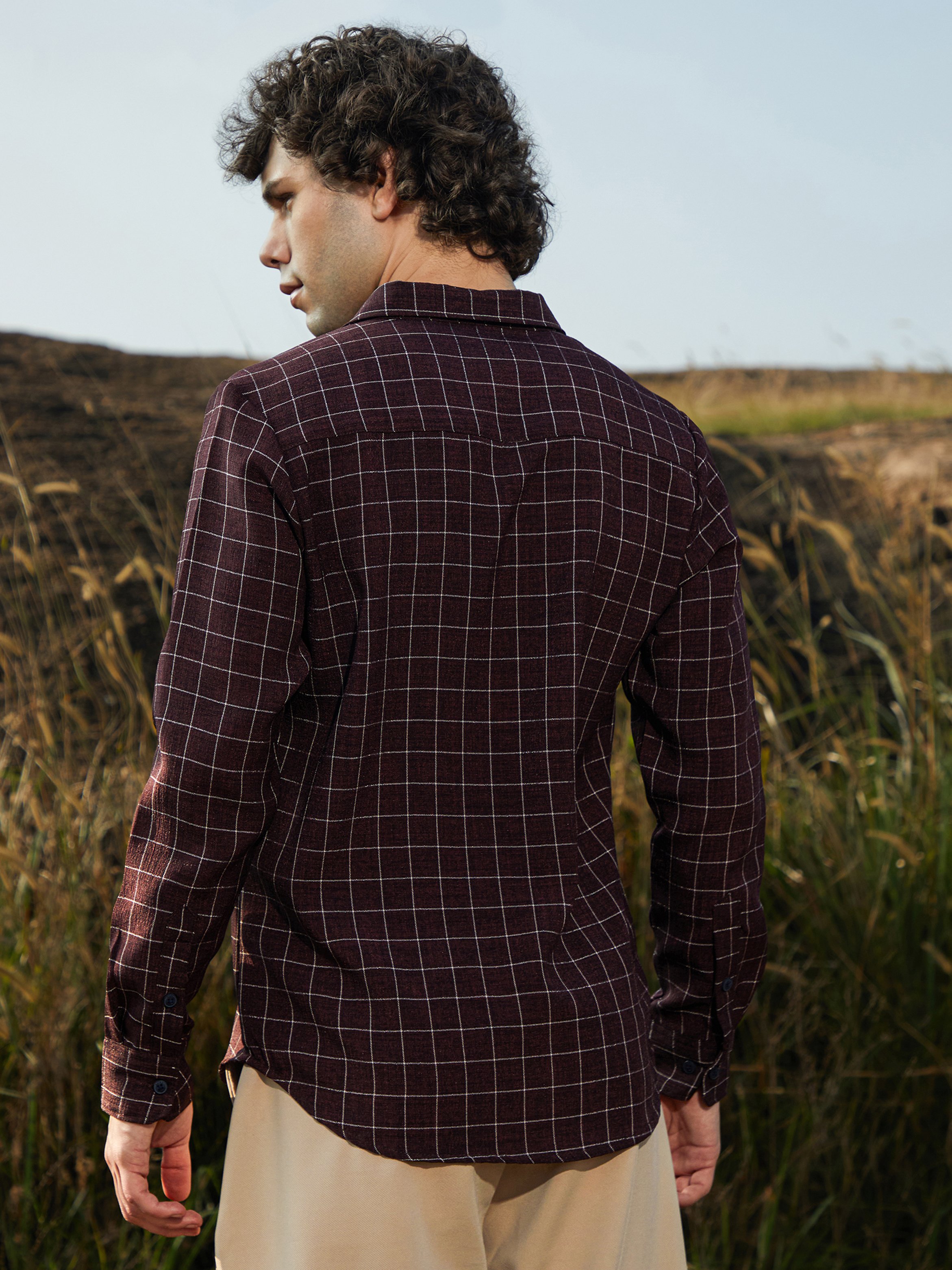 Men Brown Checkered Shirt
