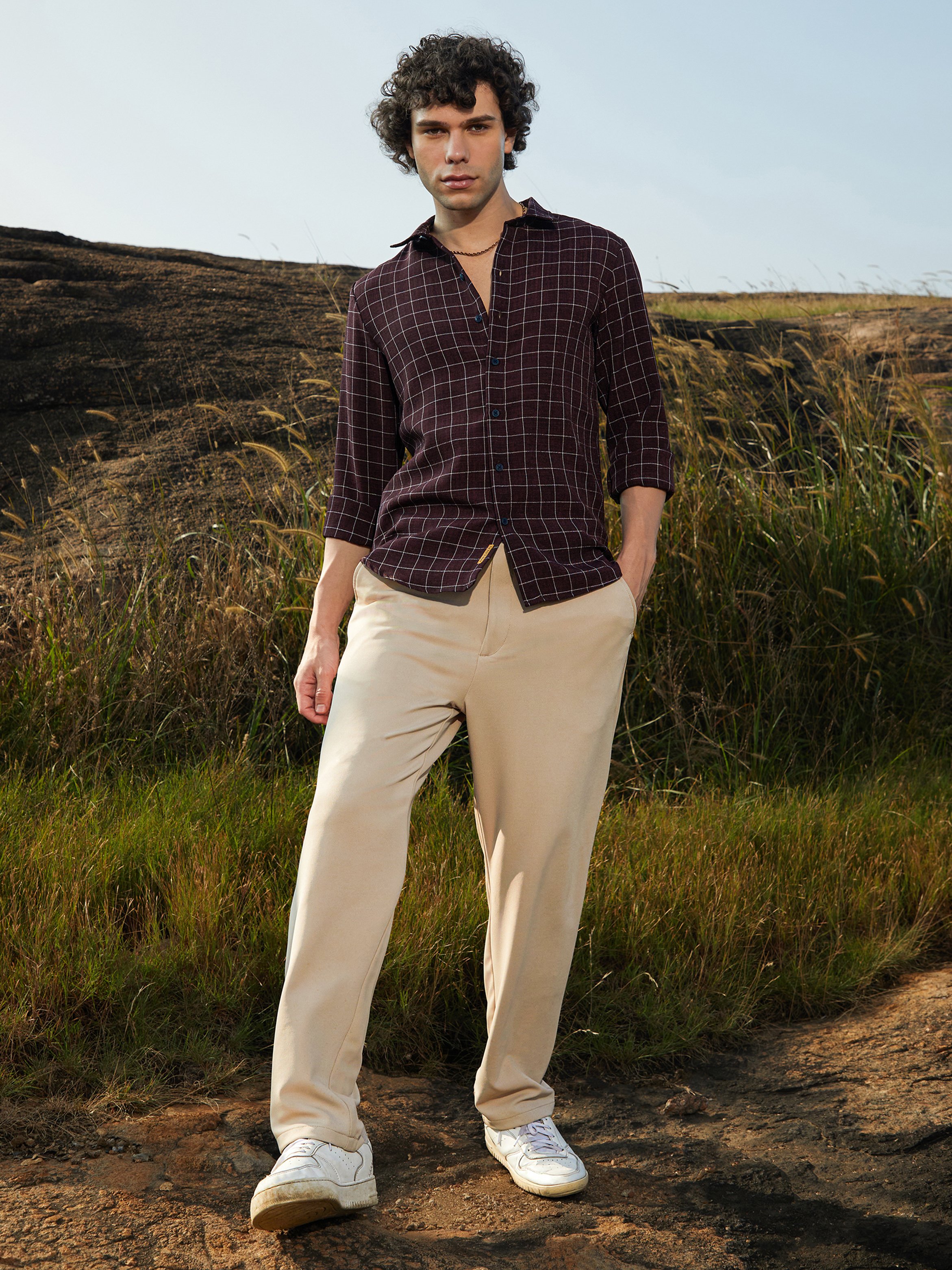 Men Brown Checkered Shirt