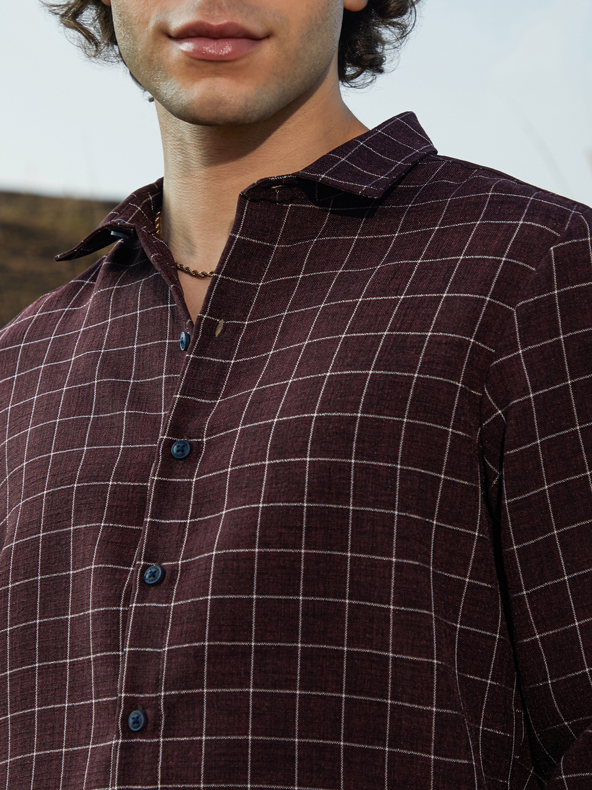 Men Brown Checkered Shirt
