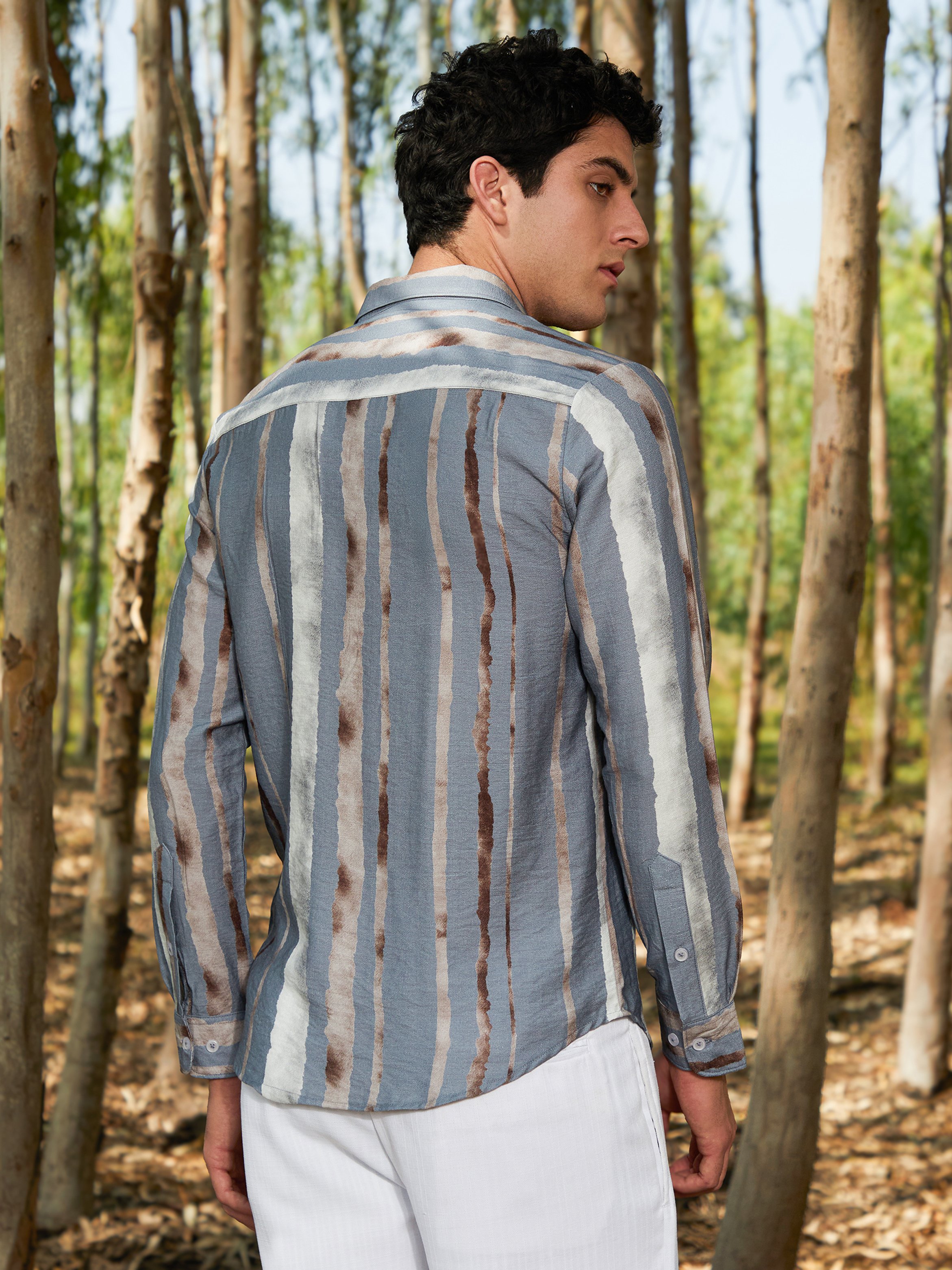 Men Moon Grey Indie-Striped Shirt