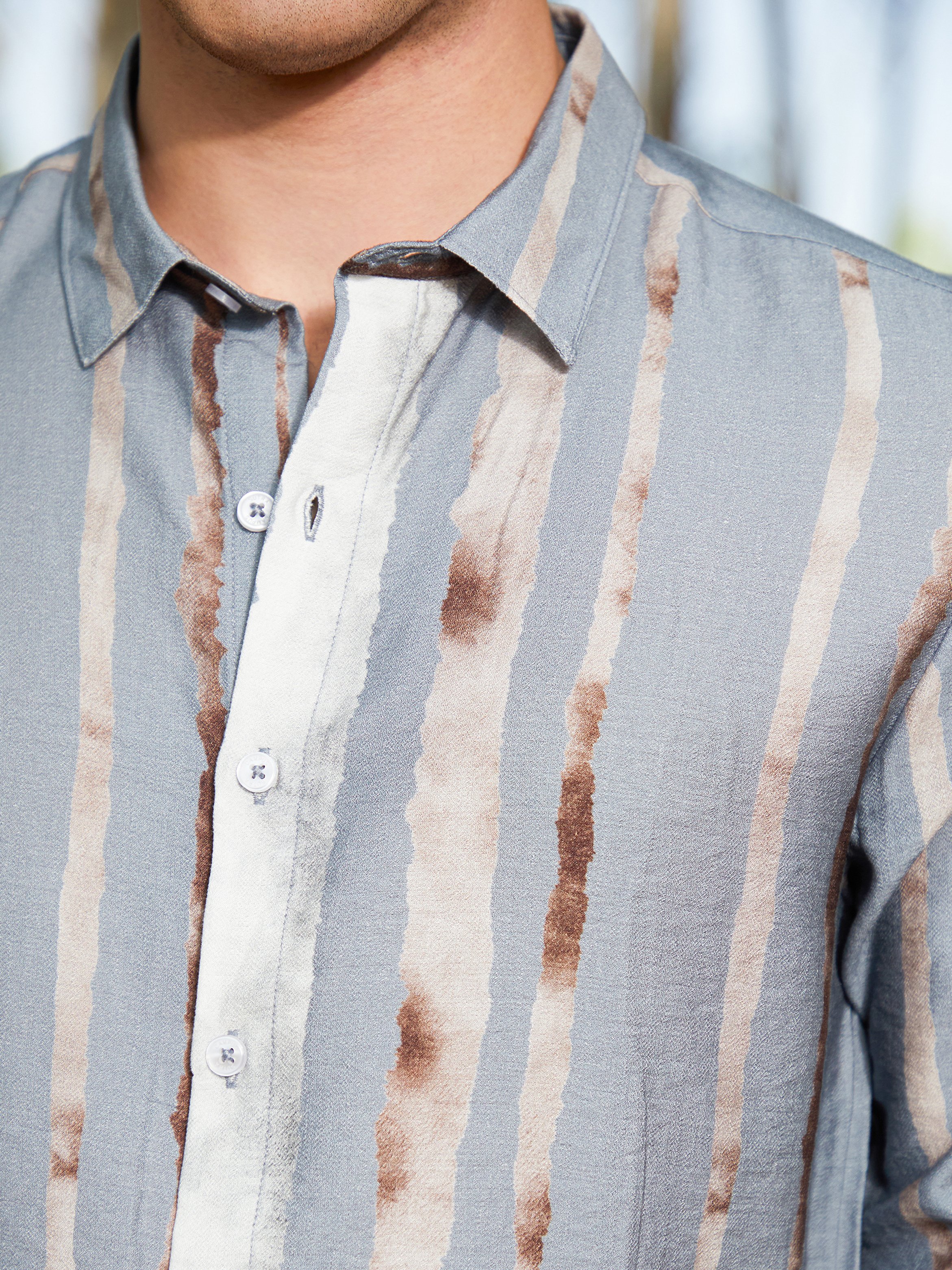 Men Moon Grey Indie-Striped Shirt