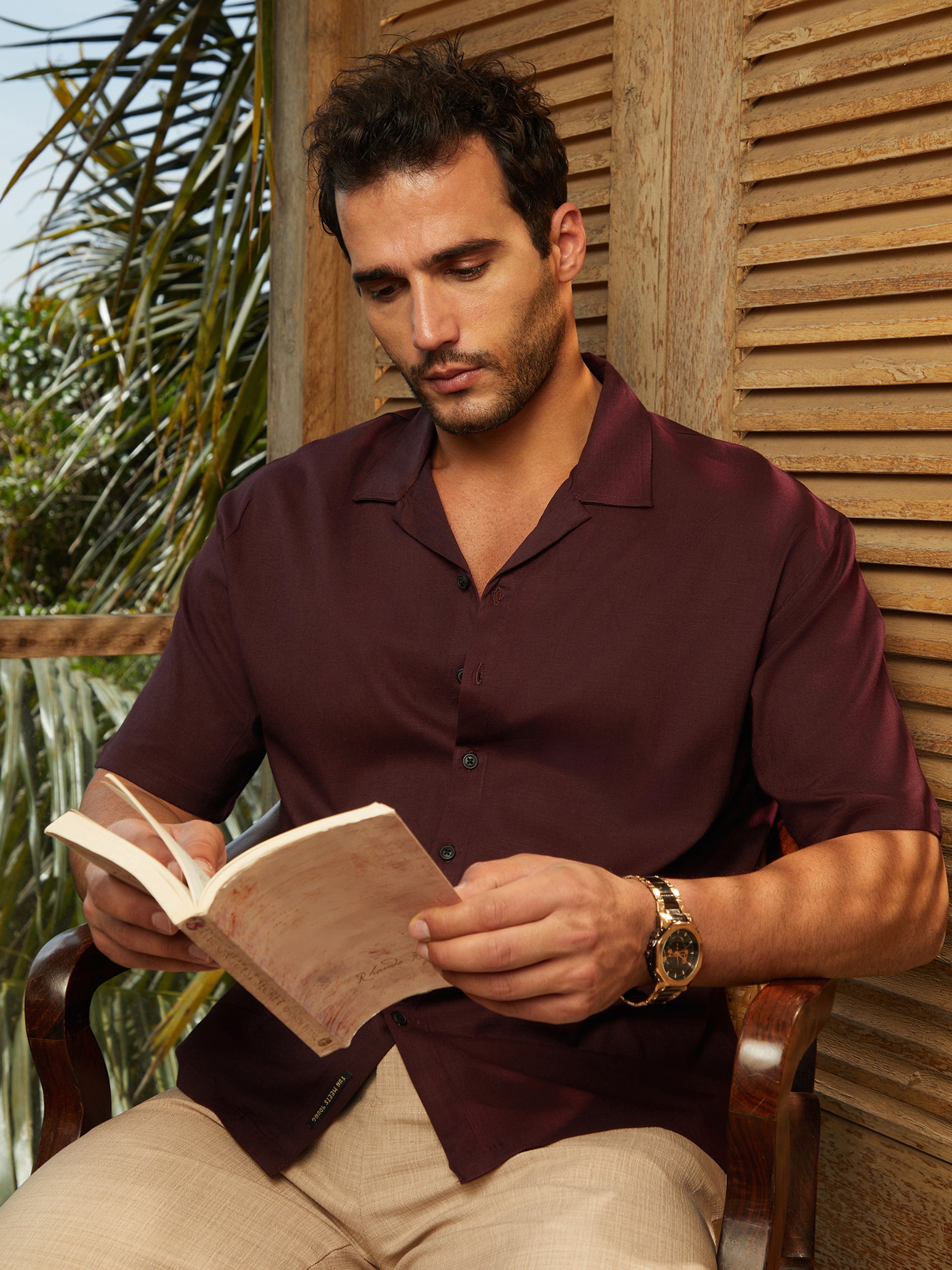 Men Burgundy Resort Oversized Shirt