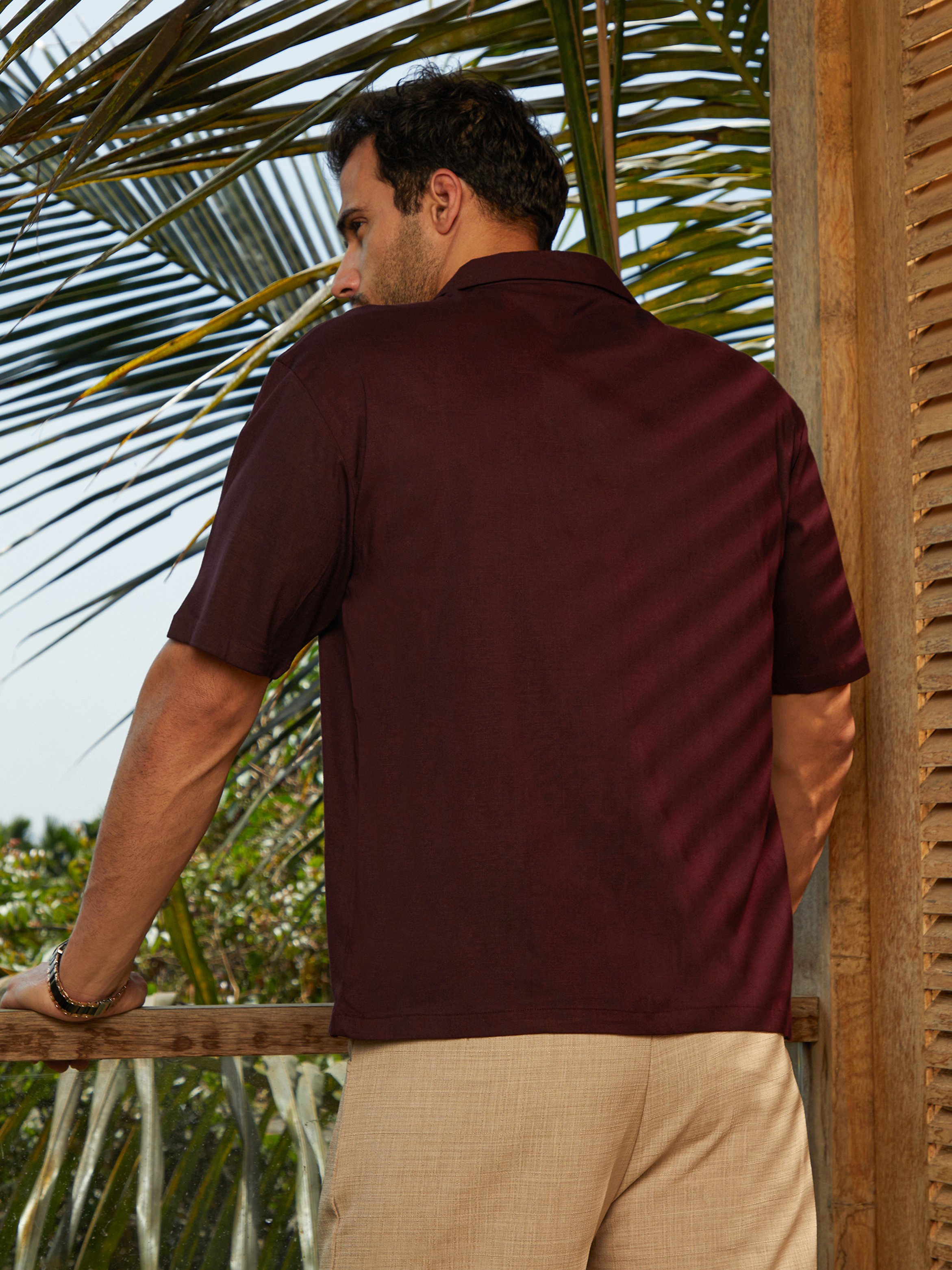 Men Burgundy Resort Oversized Shirt