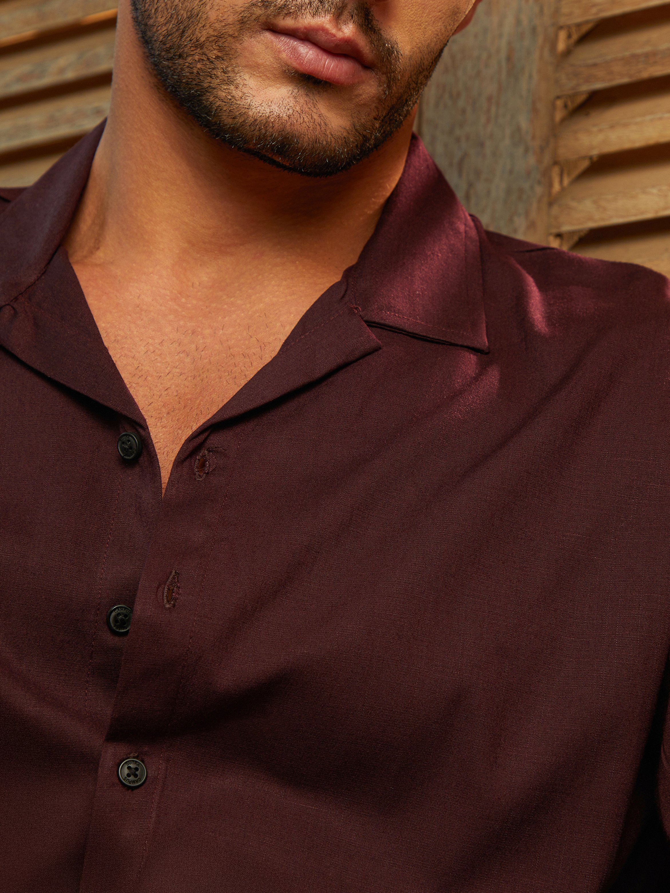 Men Burgundy Resort Oversized Shirt