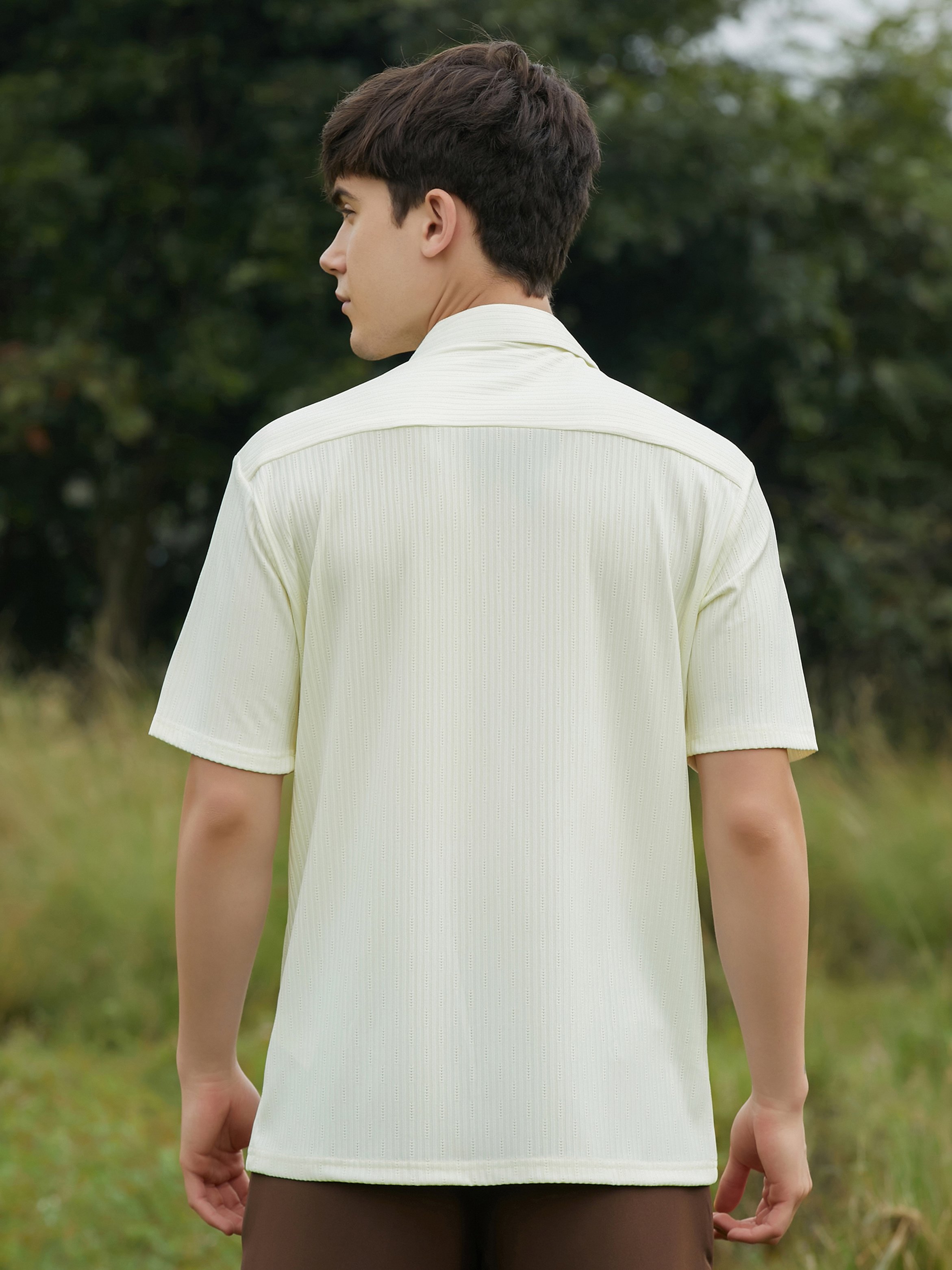 Men Cream White Trough-Tactile Shirt
