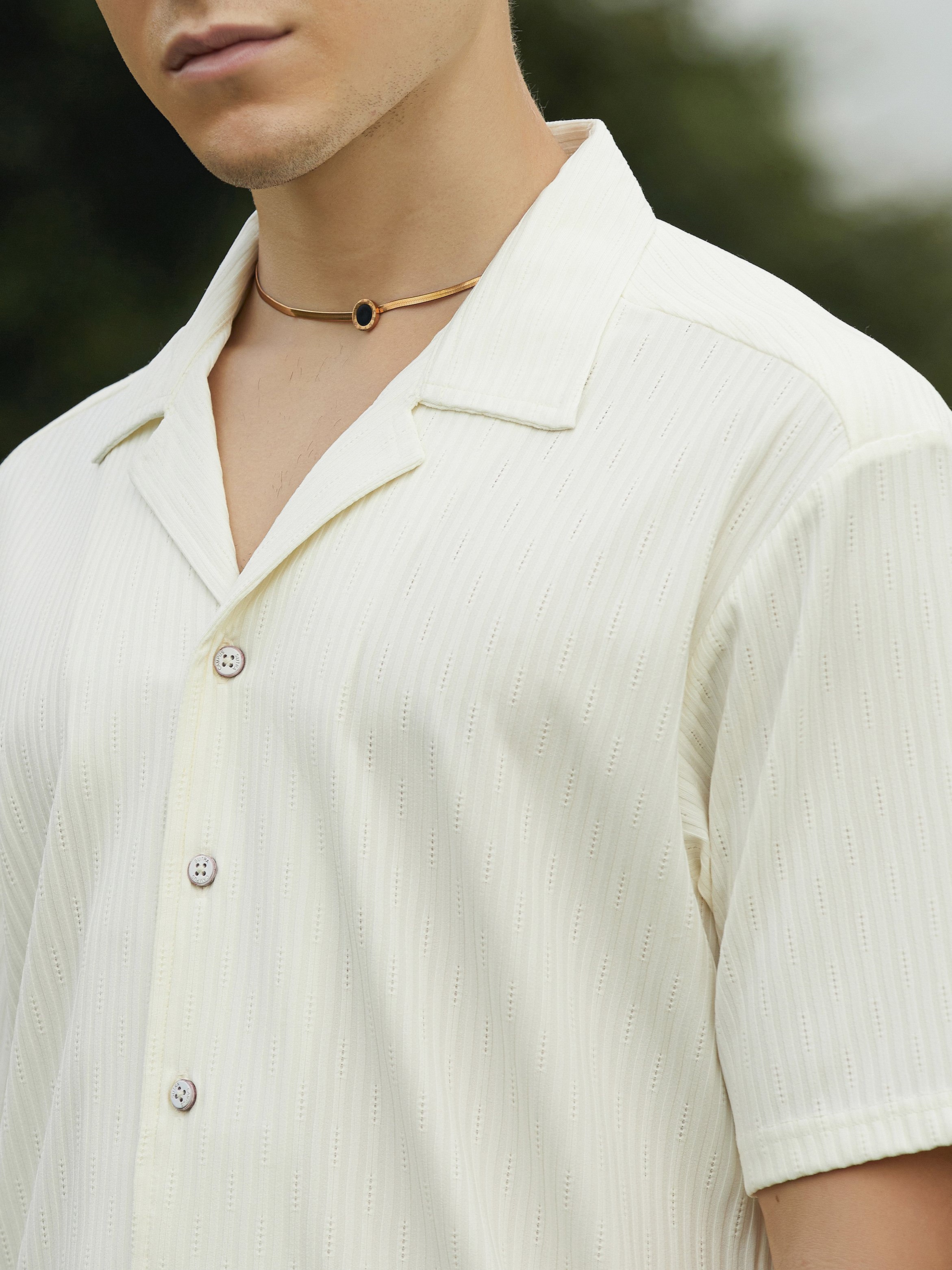 Men Cream White Trough-Tactile Shirt