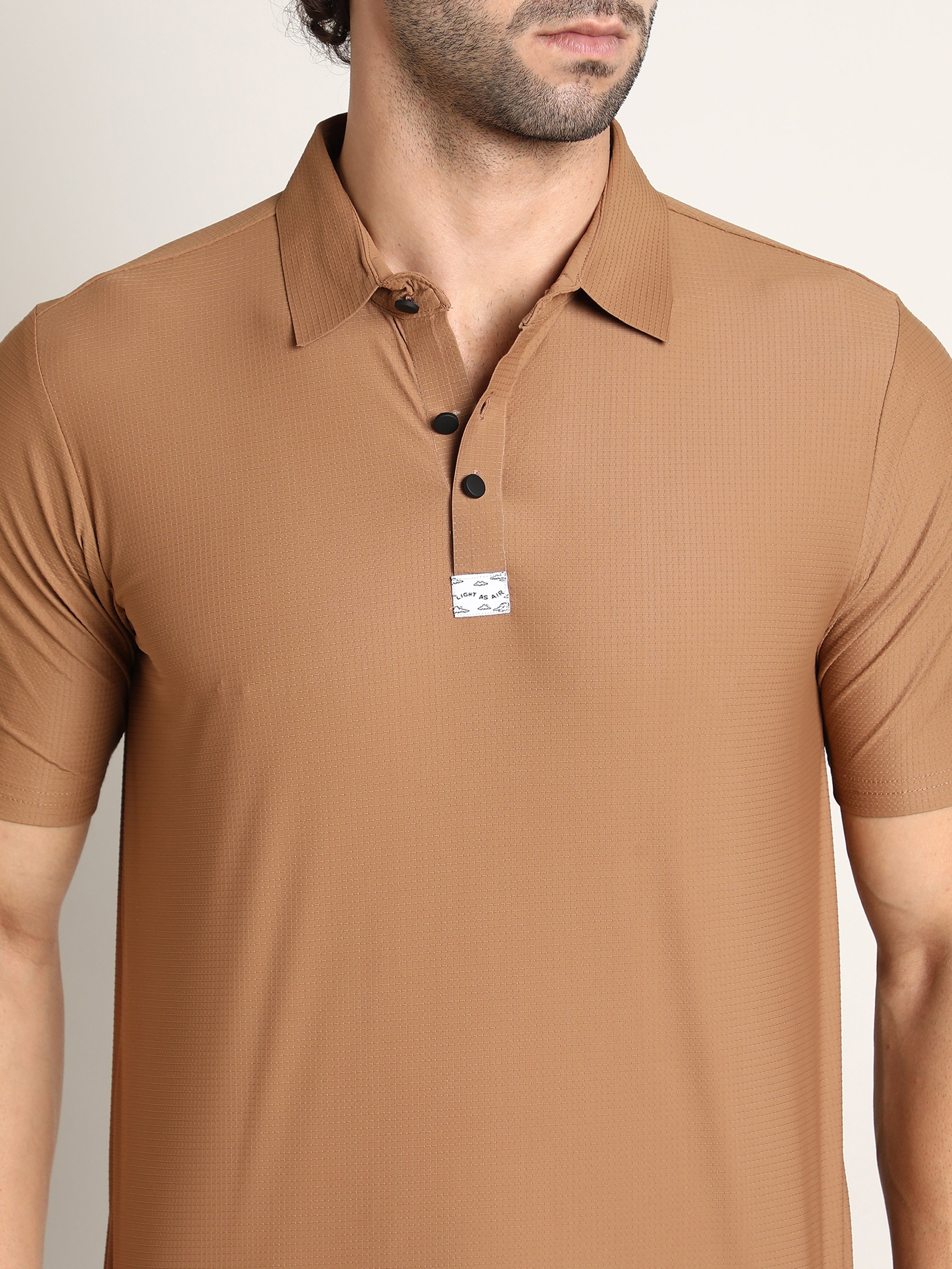 Men Brown Seamless Waffle Polo