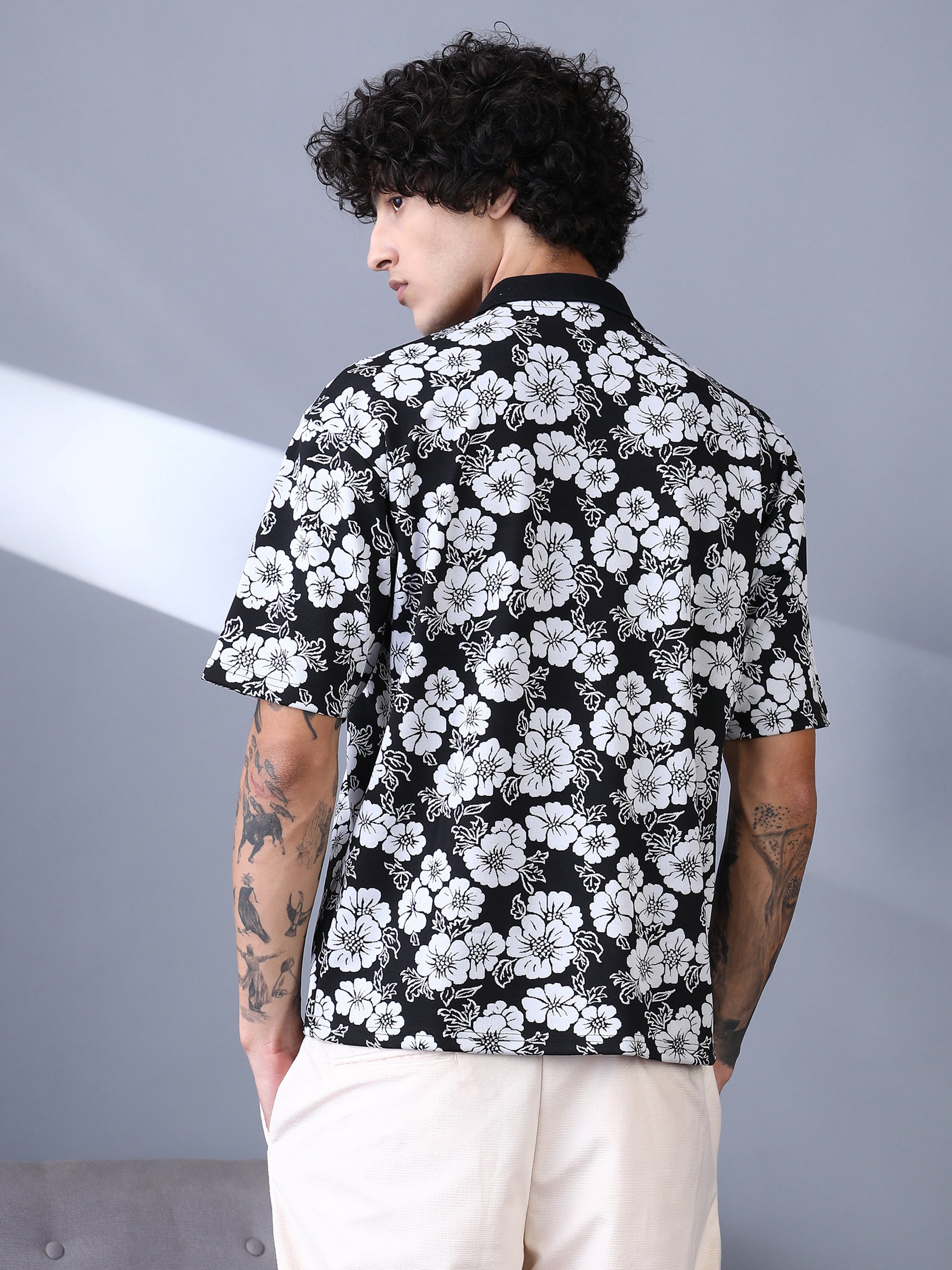 Men Floral Print Cuban Collar Shirt
