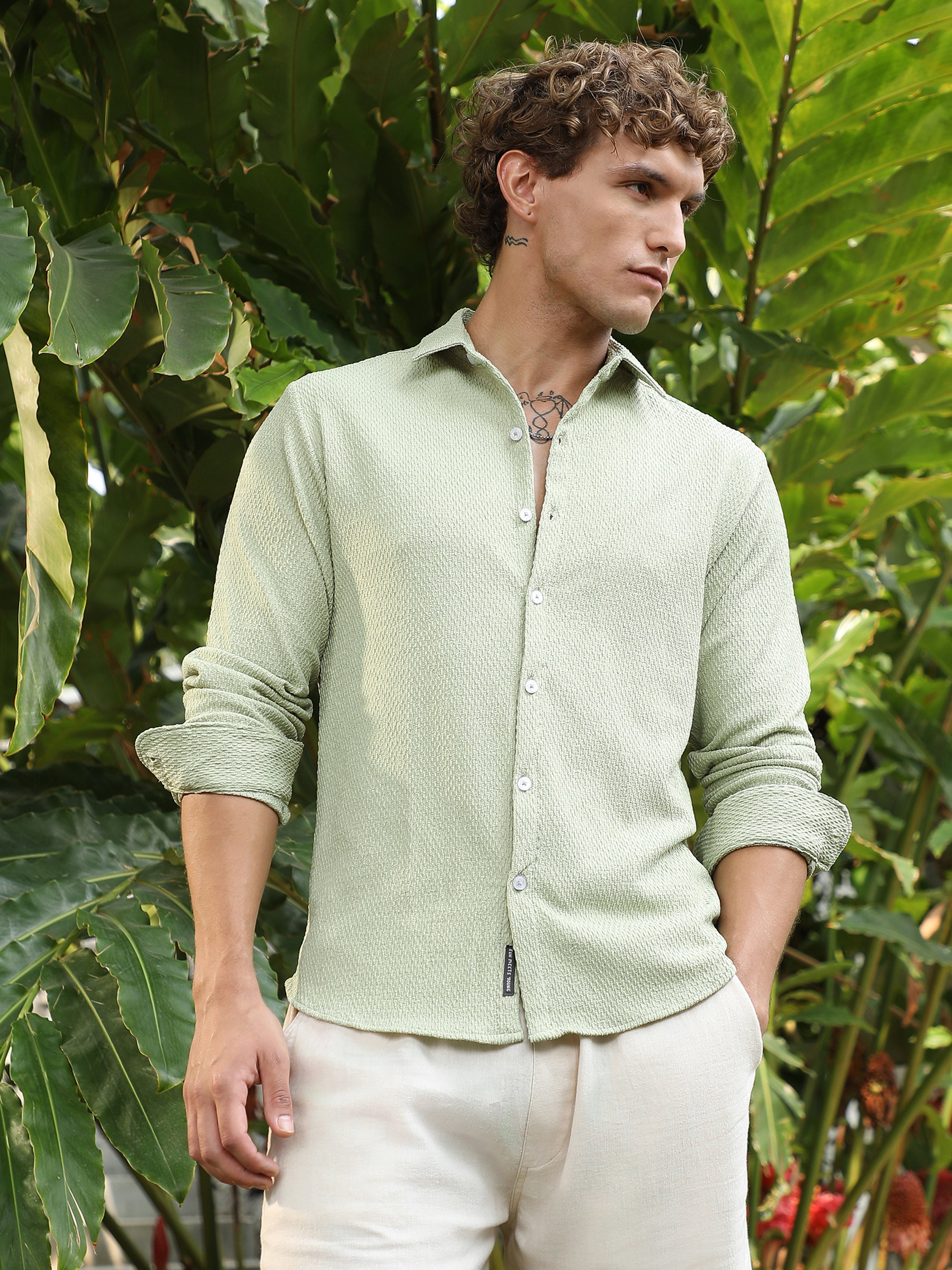 Men Mint Green Textured Shirt