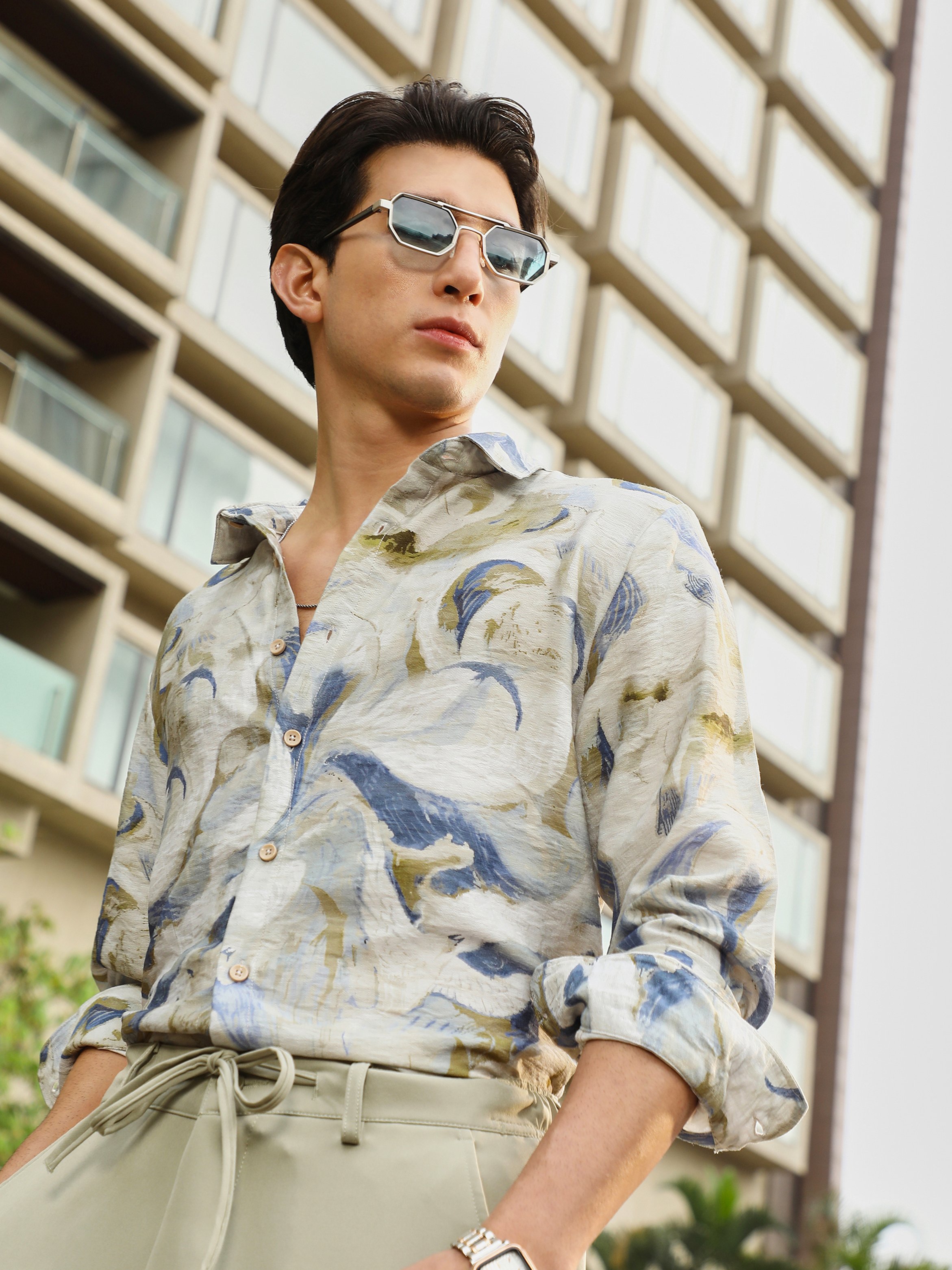 Men Off-White Printed Textured Shirt