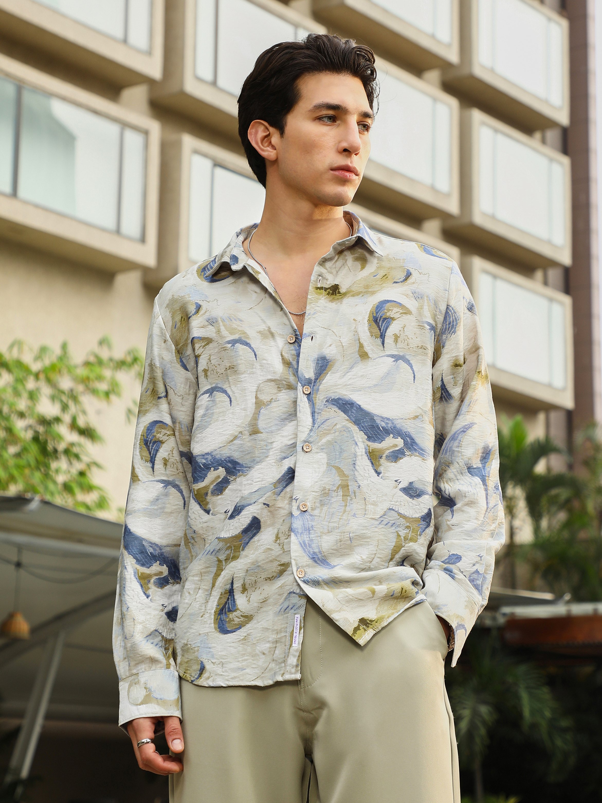 Men Off-White Printed Textured Shirt