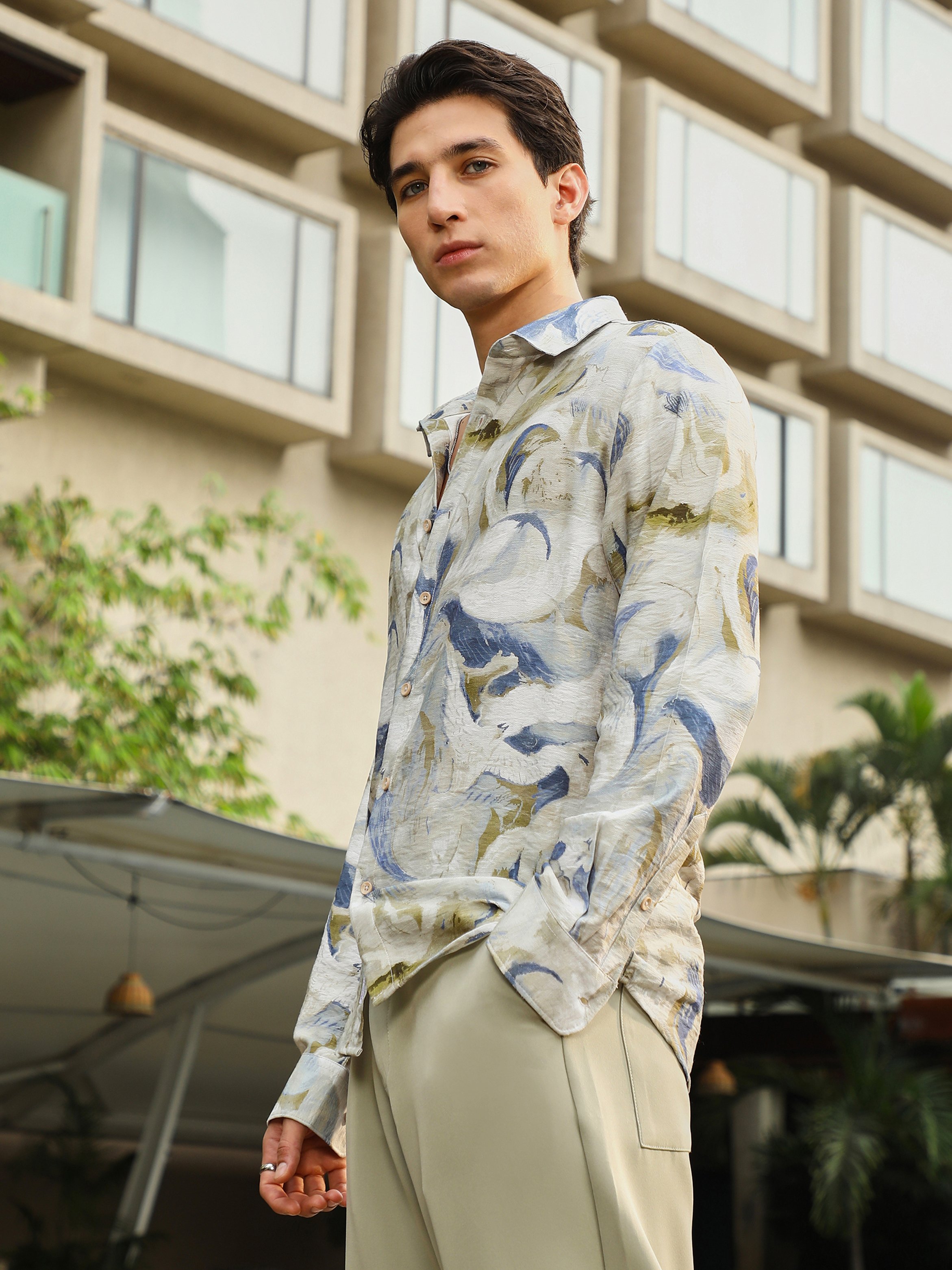 Men Off-White Printed Textured Shirt