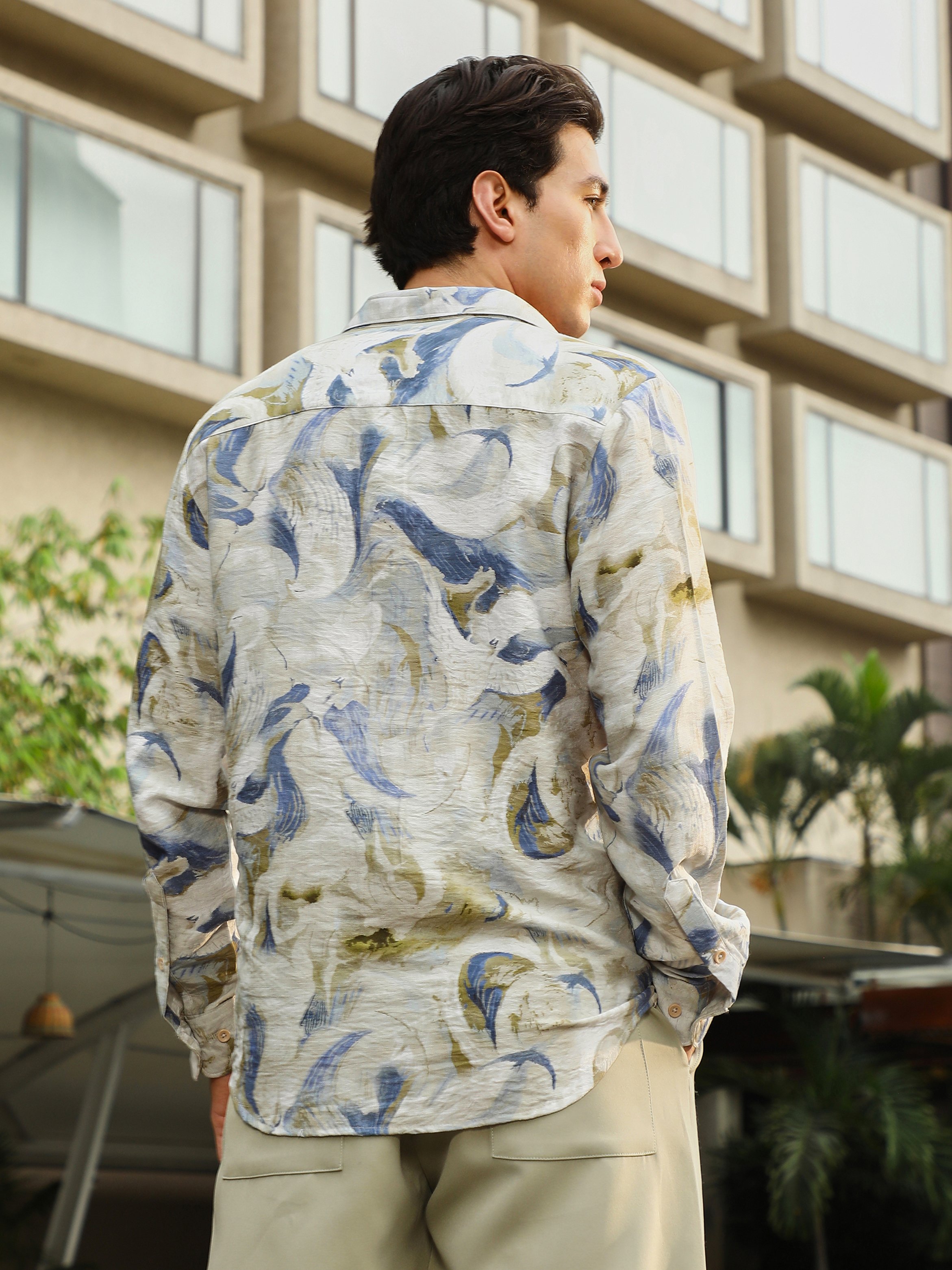 Men Off-White Printed Textured Shirt