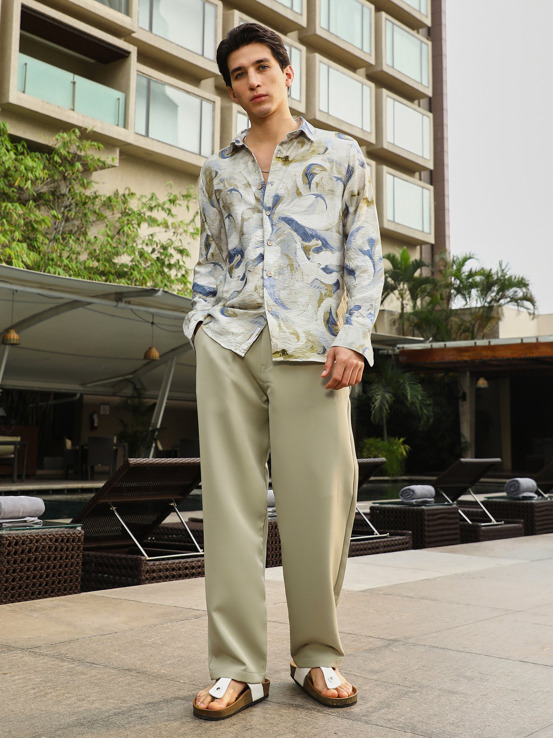 Men Off-White Printed Textured Shirt
