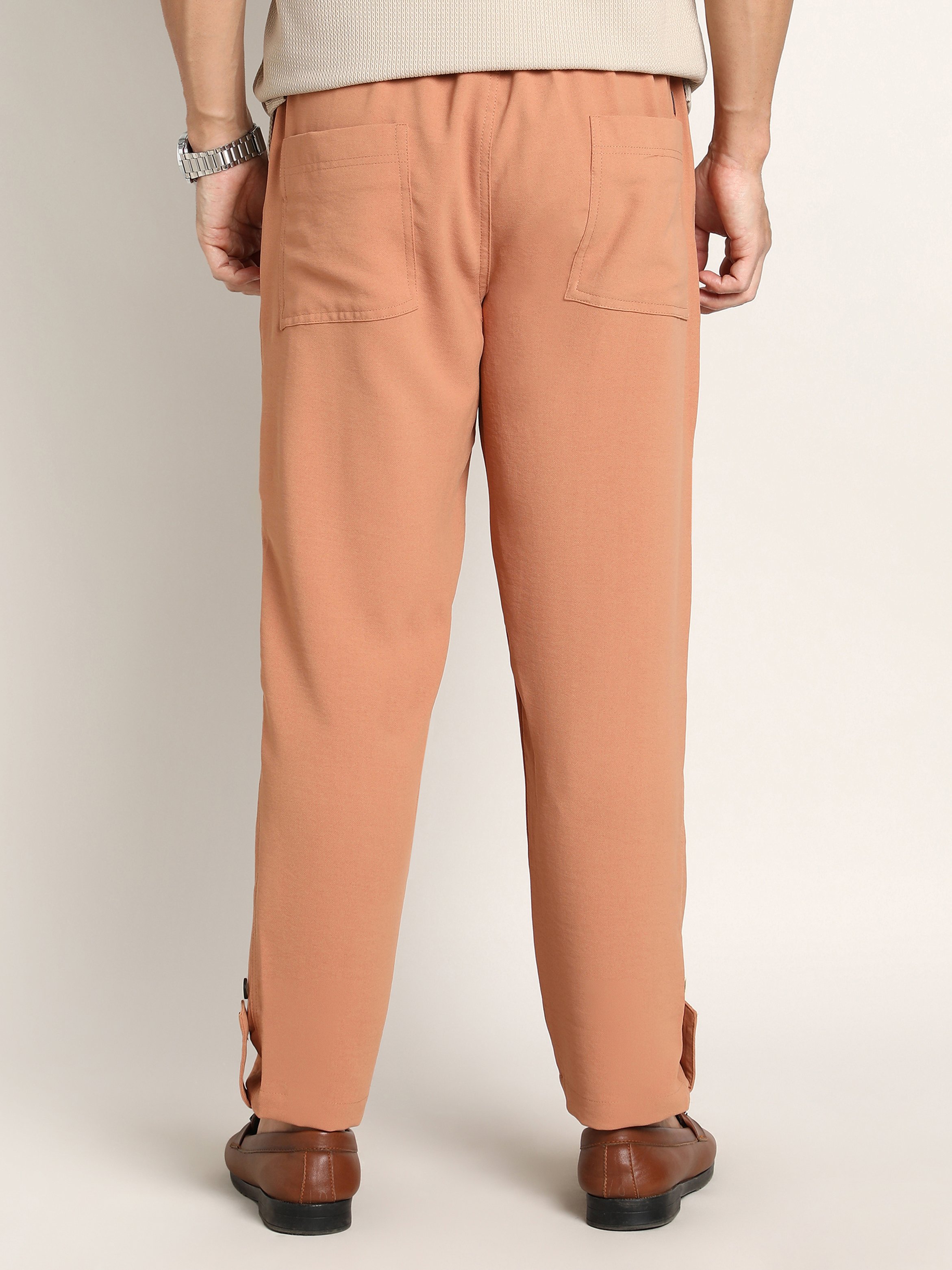 Men Peach Orange Roll-Up Trousers