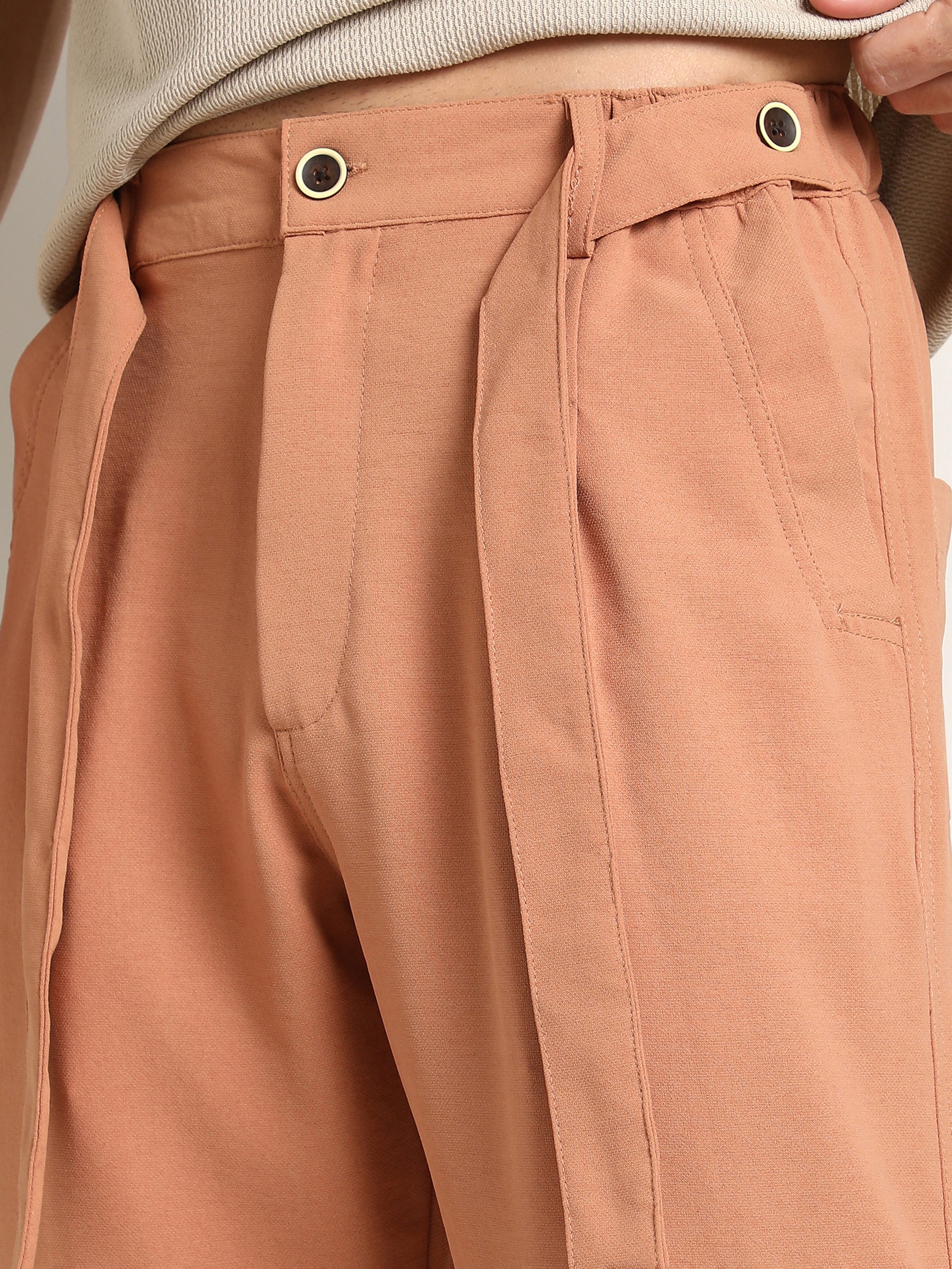 Men Peach Orange Roll-Up Trousers