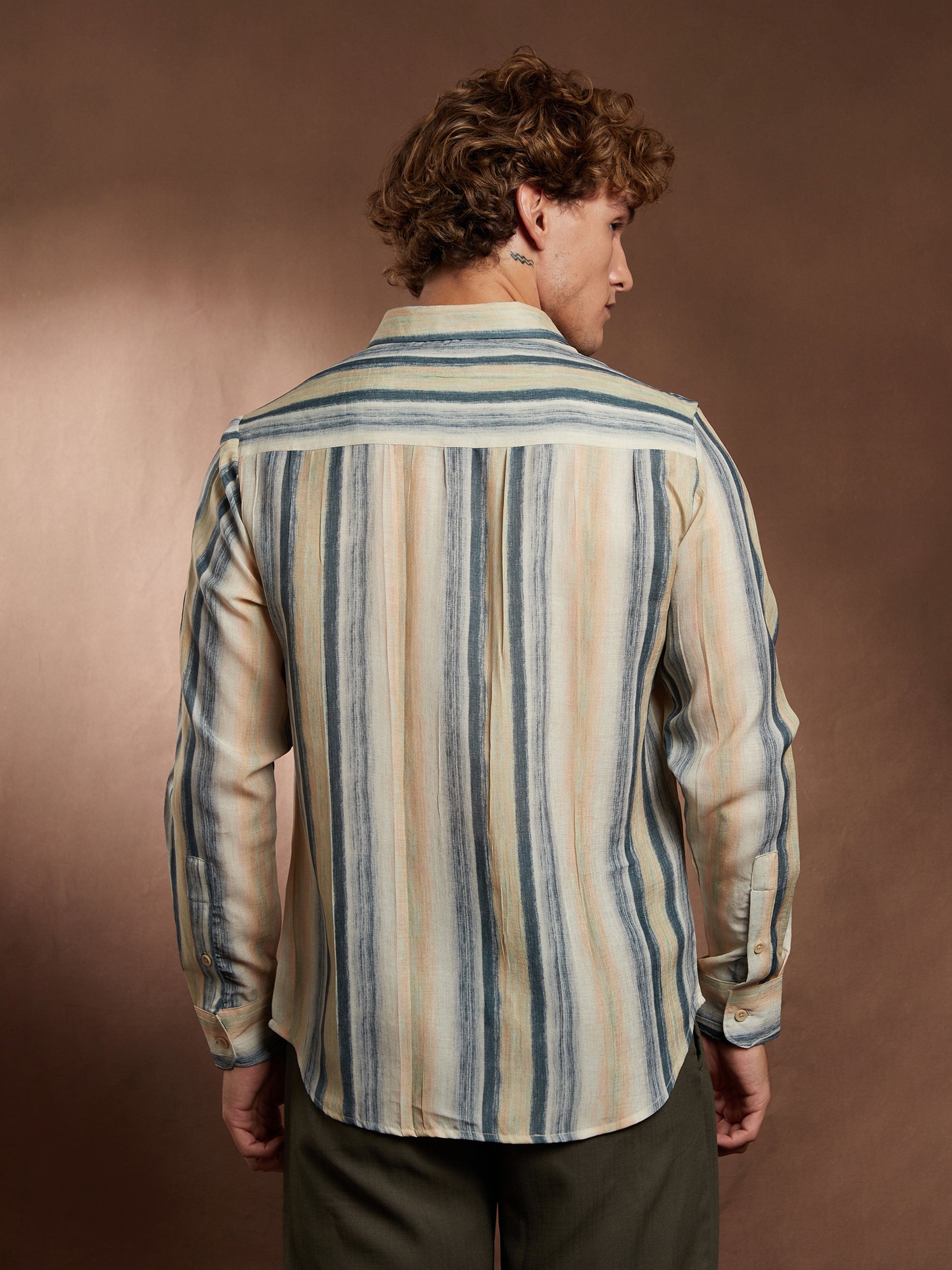 Men Striped-Strokes Linen Shirt