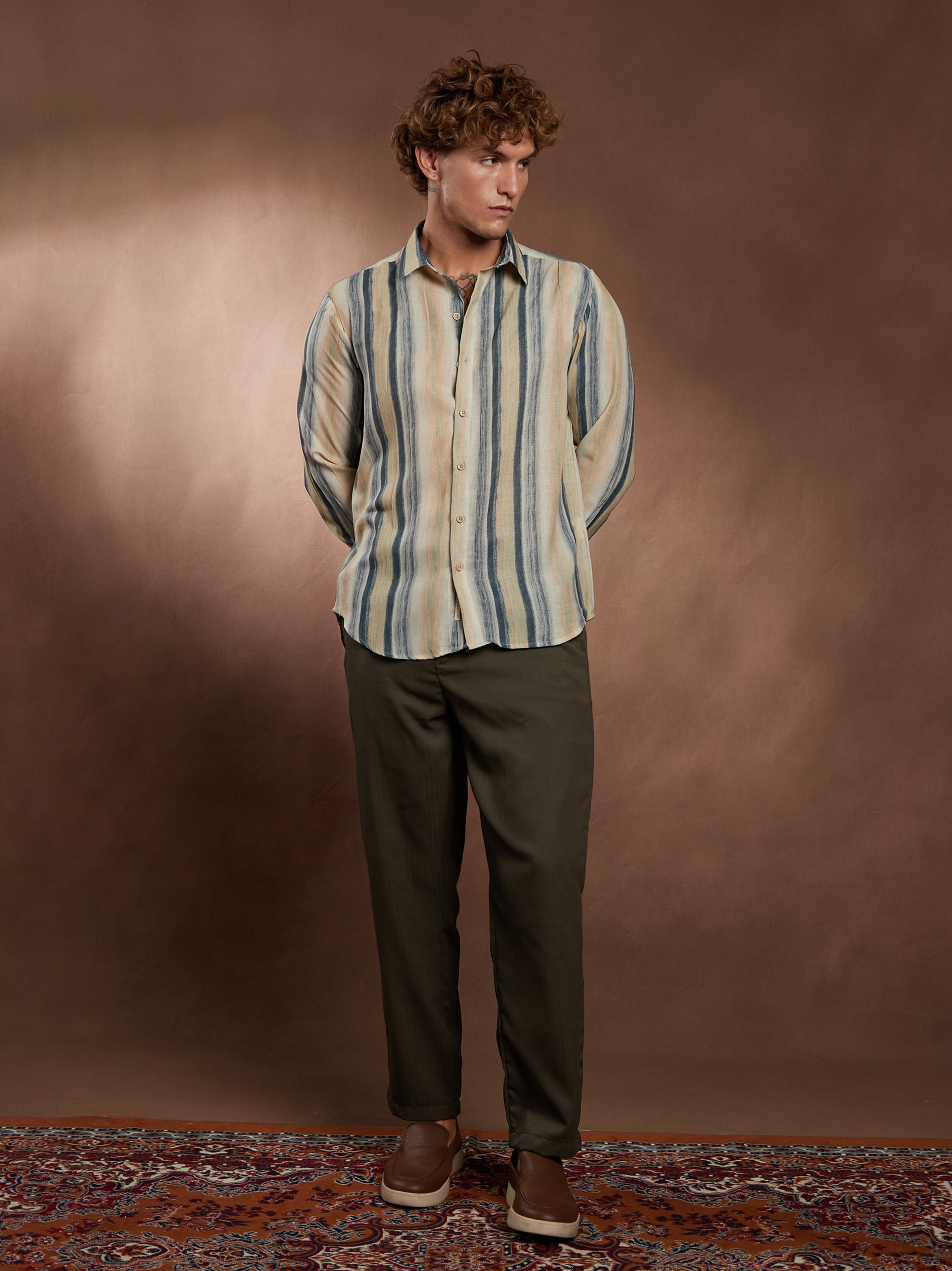 Men Striped-Strokes Linen Shirt