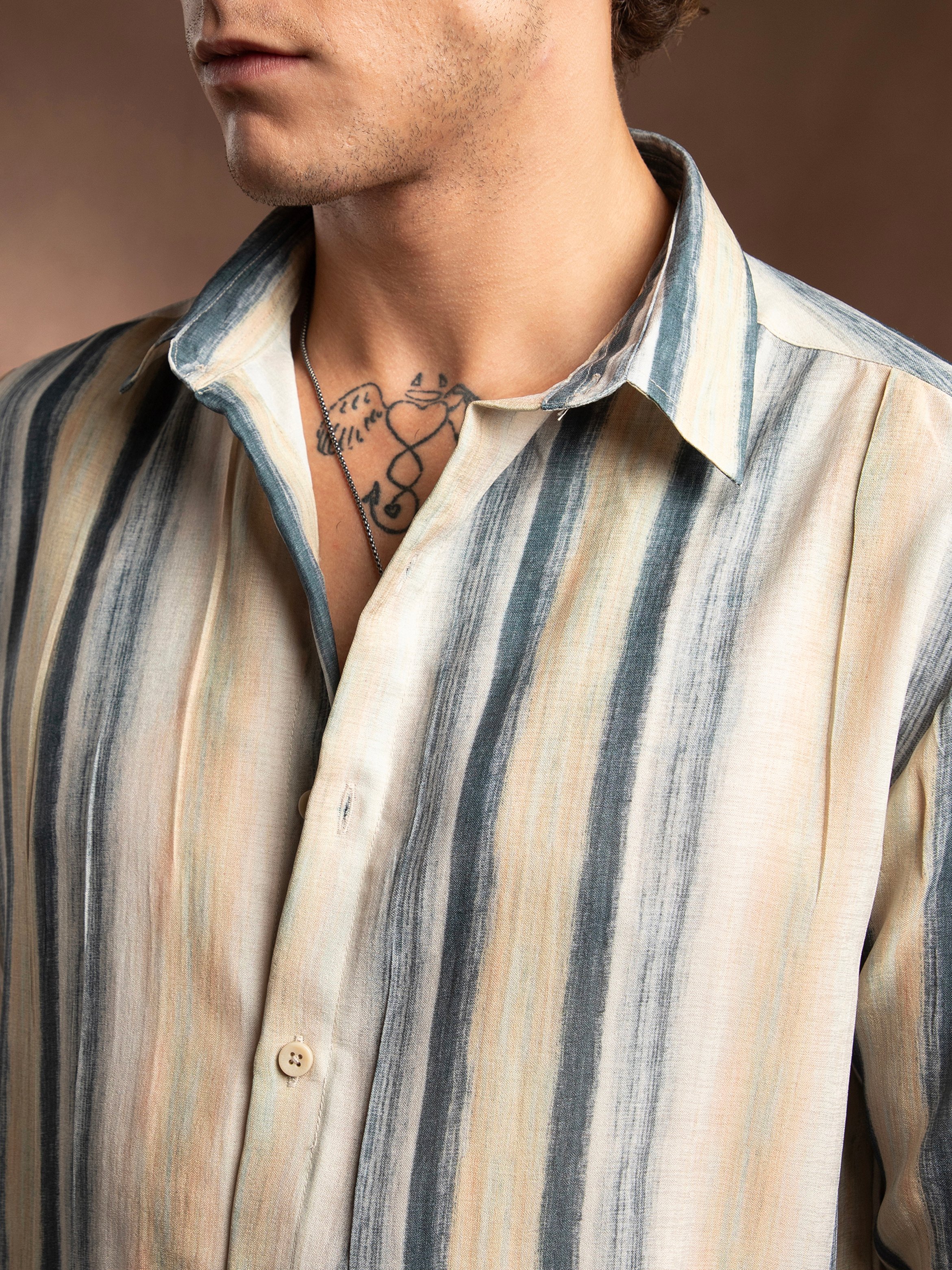 Men Striped-Strokes Linen Shirt