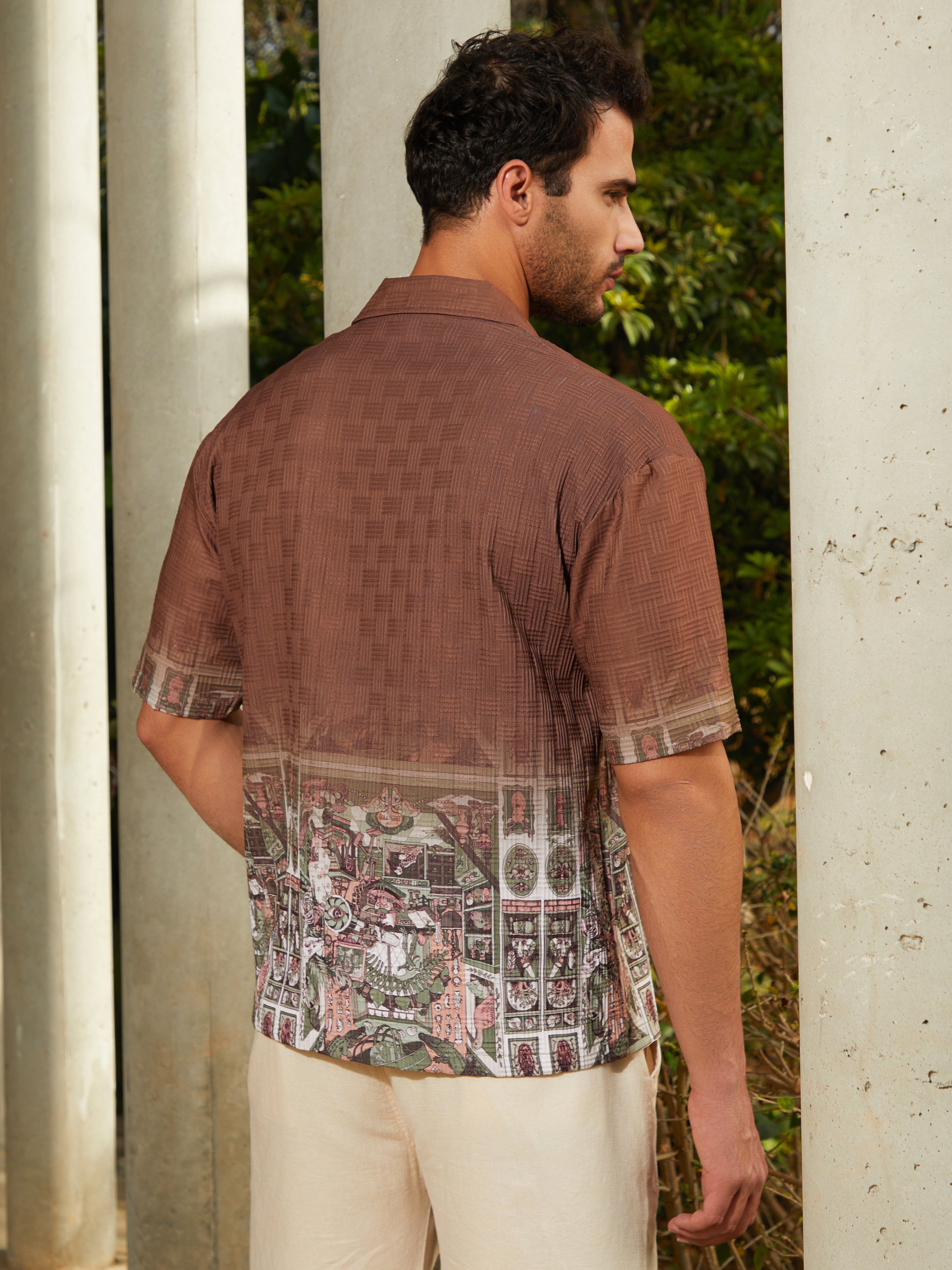 Men Brown Ombre Print Oversized Shirt