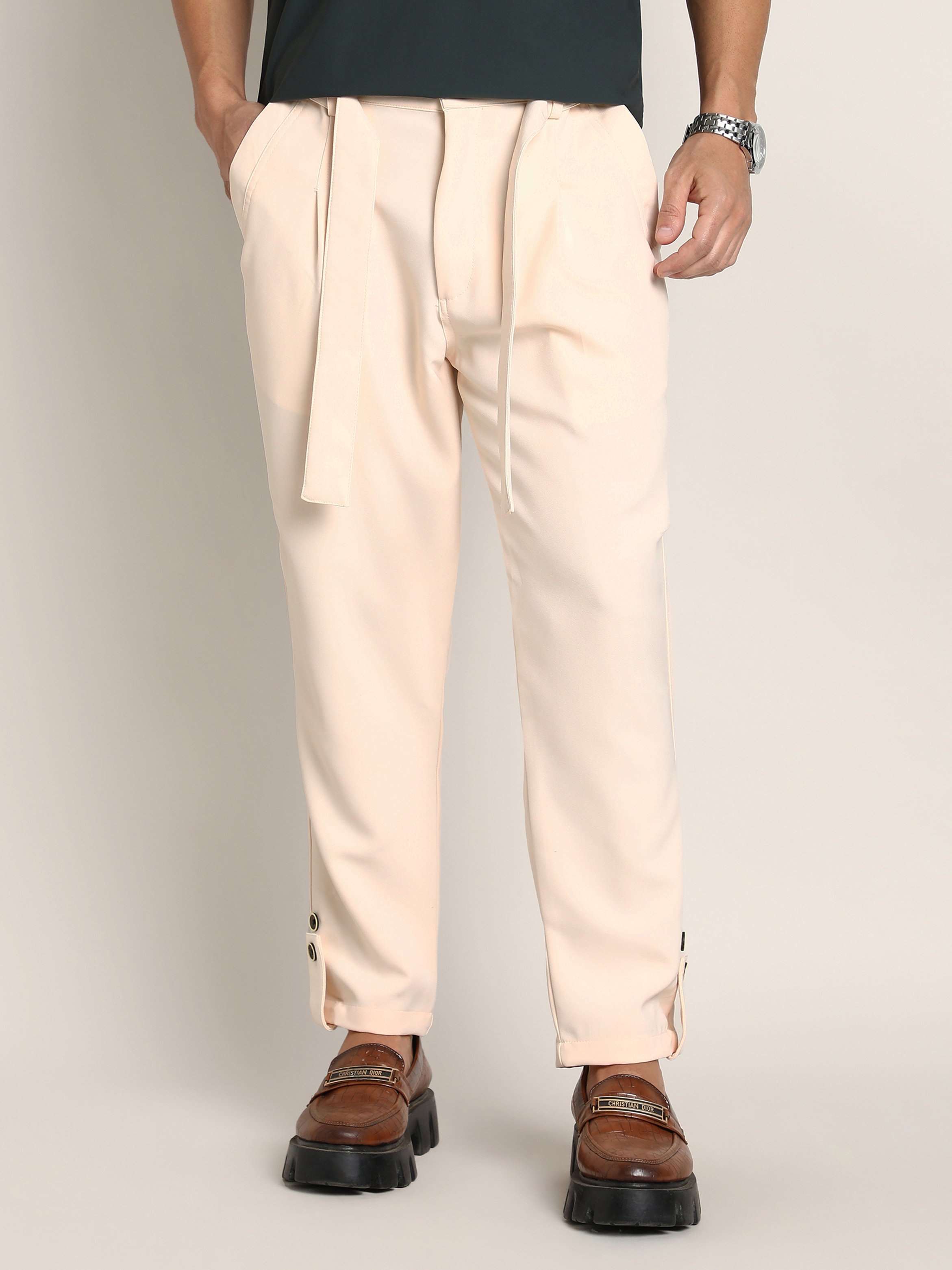 Men Daisy White Roll-Up Trousers