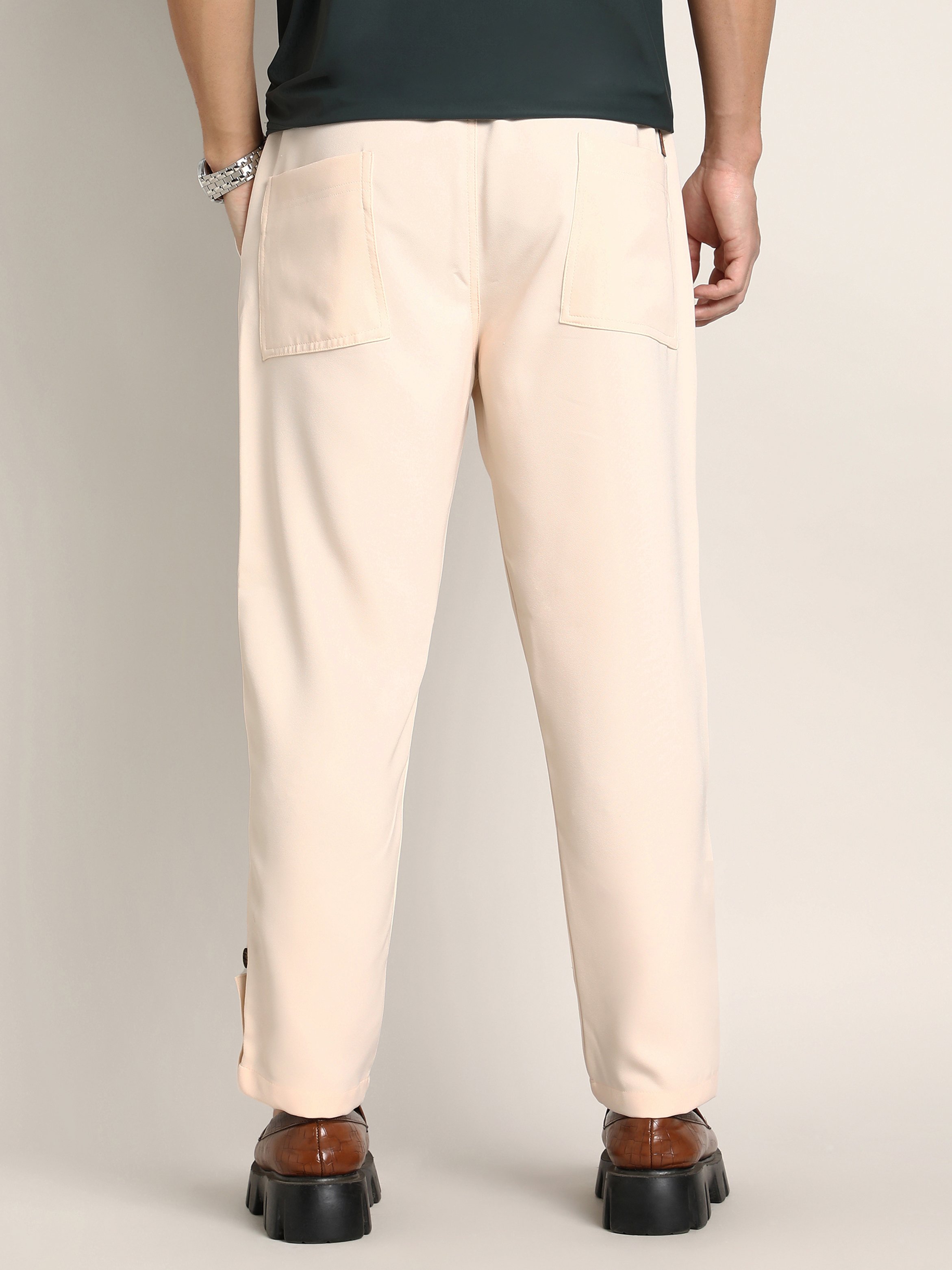 Men Daisy White Roll-Up Trousers